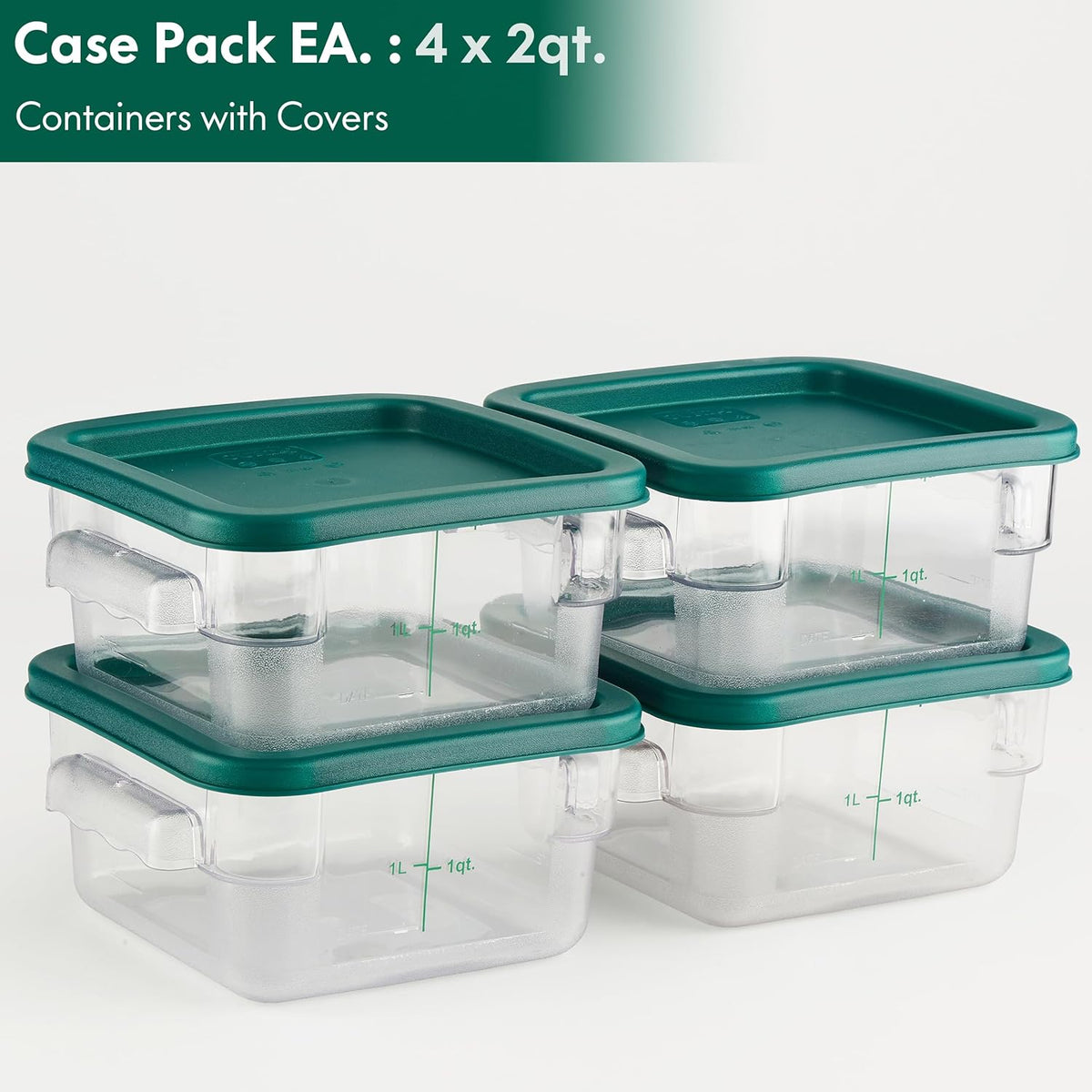 CURTA 4 Pack Food Storage Container with Green Lid - NSF Listed Commercial Grade in 2.0 Qt