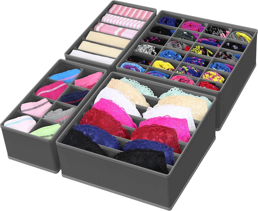 Simple Houseware 4-Pack Drawer Organizer Set - Closet Dividers for Underwear, Socks, Bras, Scarves
