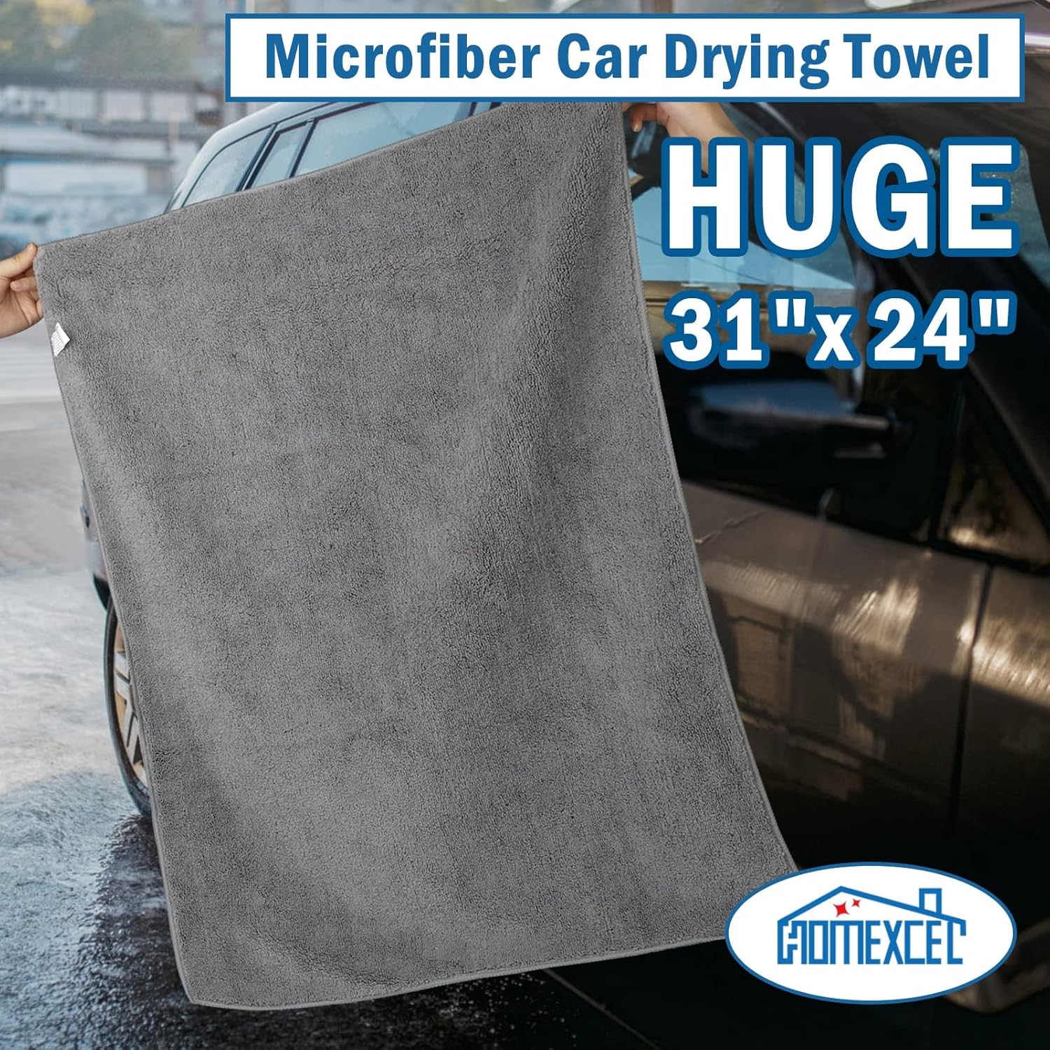 HOMEXCEL Professional Large Microfiber Car Drying Towels 4 Pack, Lint Free, Scratch Free, Highly