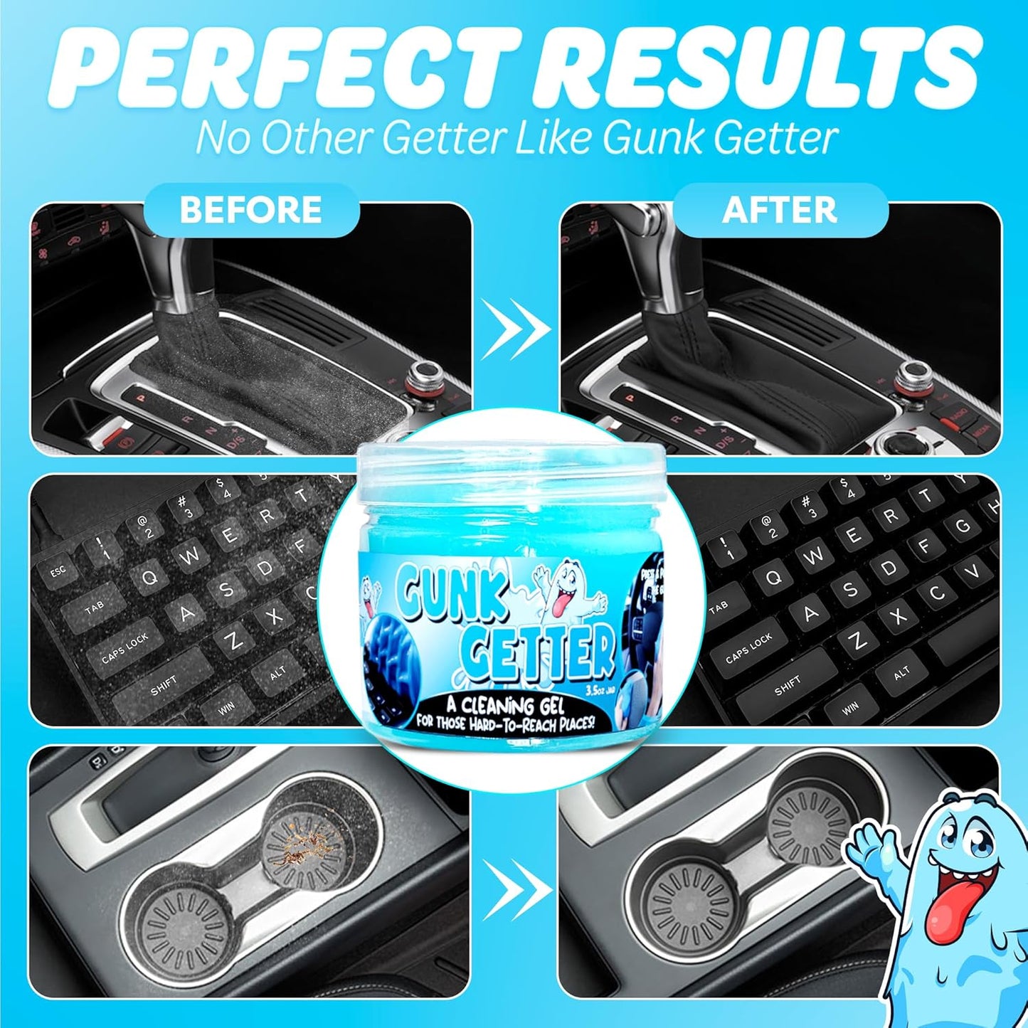 Gunk Getter 12 Pack Cleaning Gel for Those Hard to Reach Places, Automotive Cup Holder Electronic