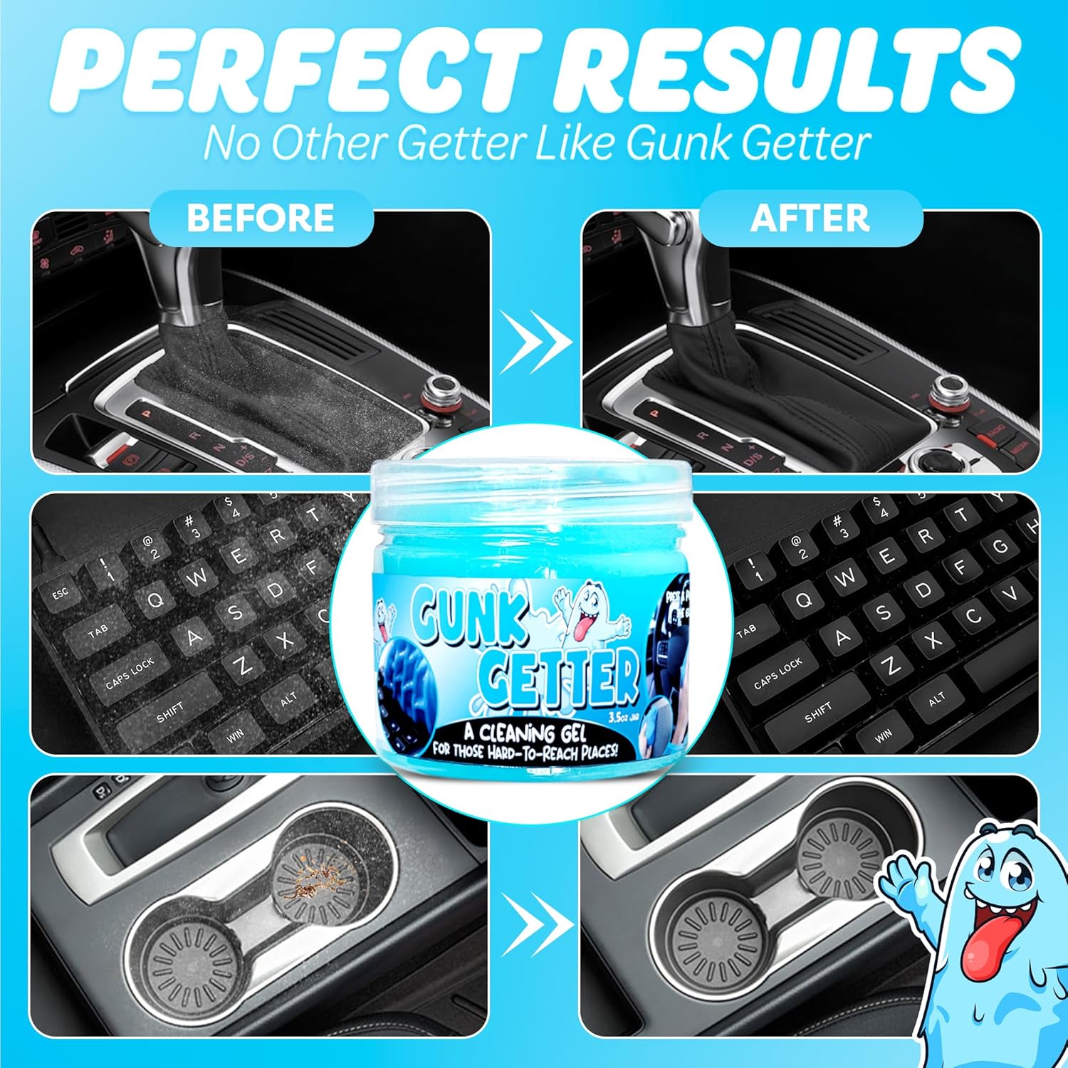 Gunk Getter 12 Pack Cleaning Gel for Those Hard to Reach Places, Automotive Cup Holder Electronic