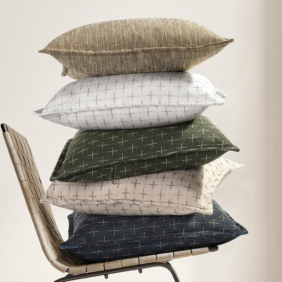 ZWJD Pillow Covers 16x16 Set of 2 Soft Polyester Textured Pillow Covers with Stylish Flange Edge