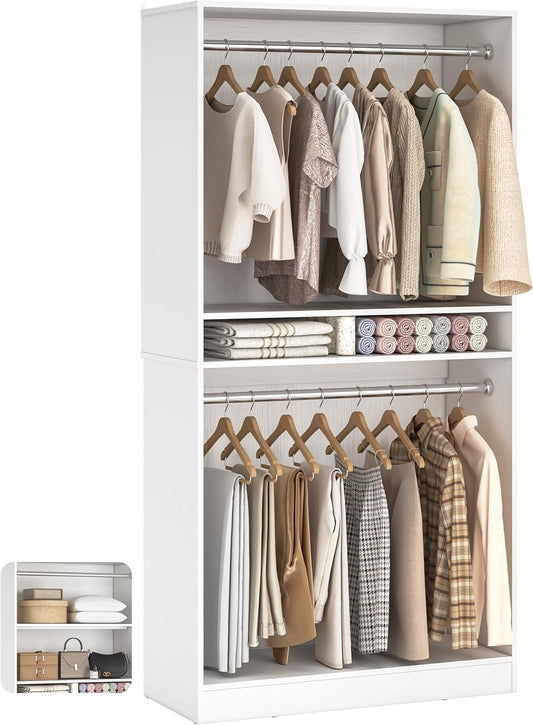 Unikito 3FT Freestanding Closet System with 2 Hanging Rods & Adjustable Shelve, 36'' Wood Closet