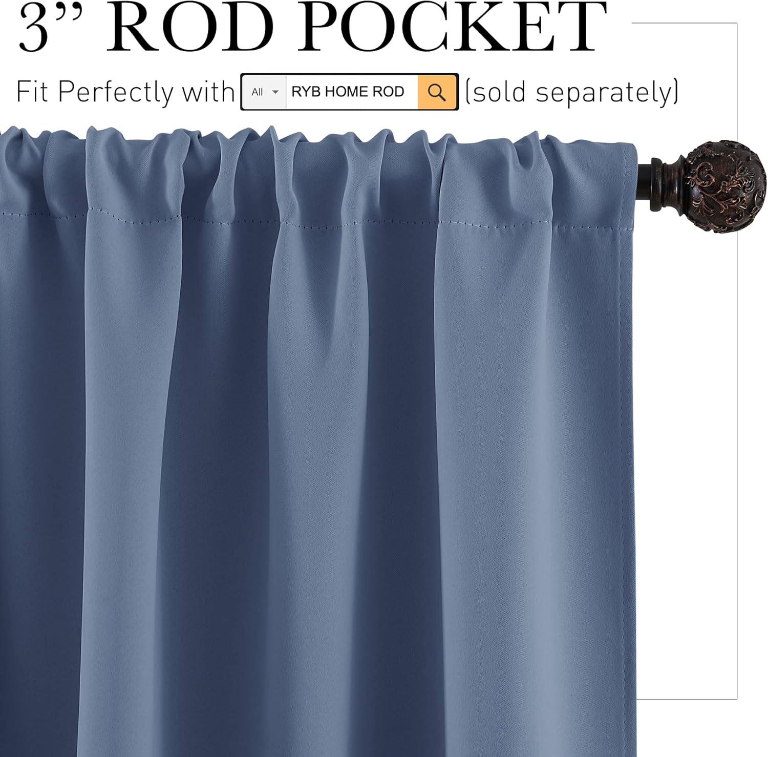 RYB HOME Short Blackout Curtains 36 inches, Solid Heavy Duty Small Window Treatment Room Darkening