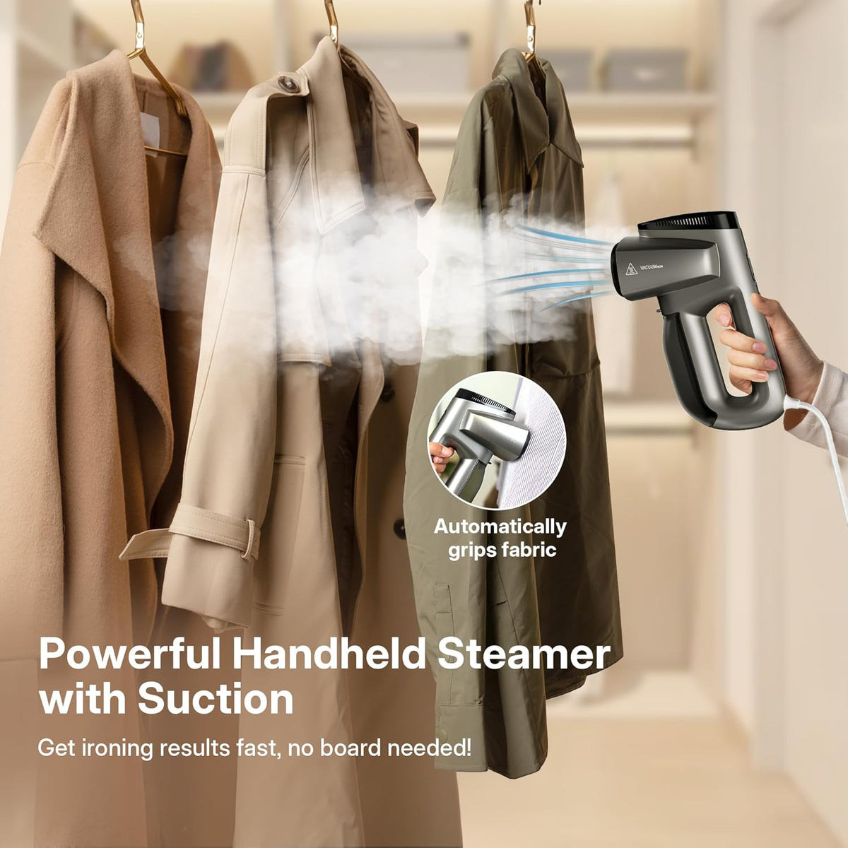GKJ Steamer for Clothes, Handheld Vacuum Steamer 2300 Pa Suction, Portable Travel Steamers for