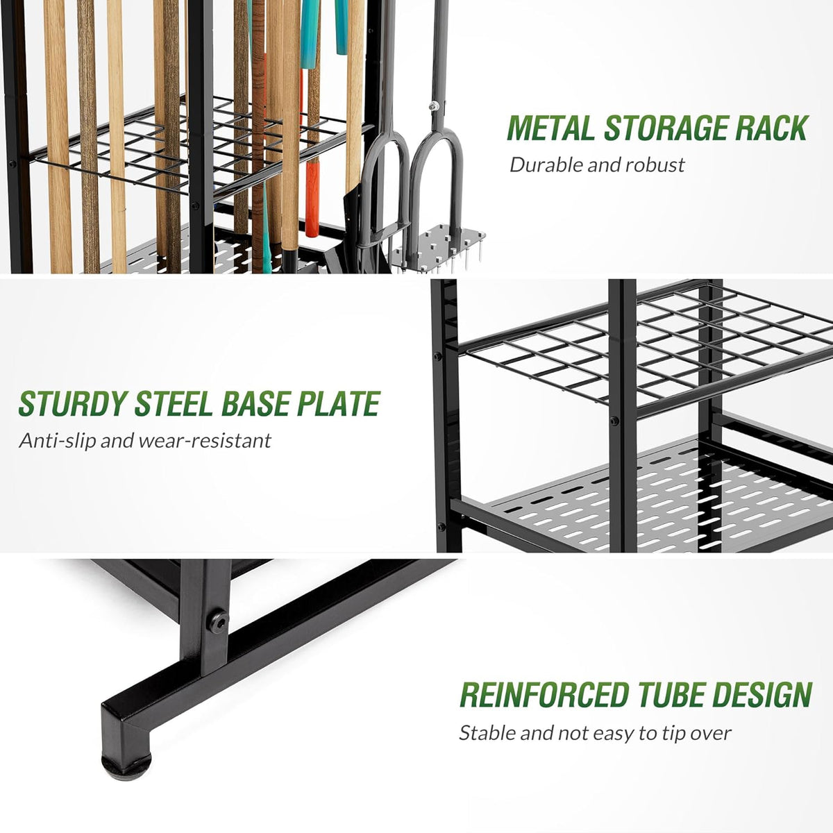 Garden Tool Organizer Rack Up to 50 Tools, Heavy-Duty Steel Yard Tool Organizer for Garage Storage