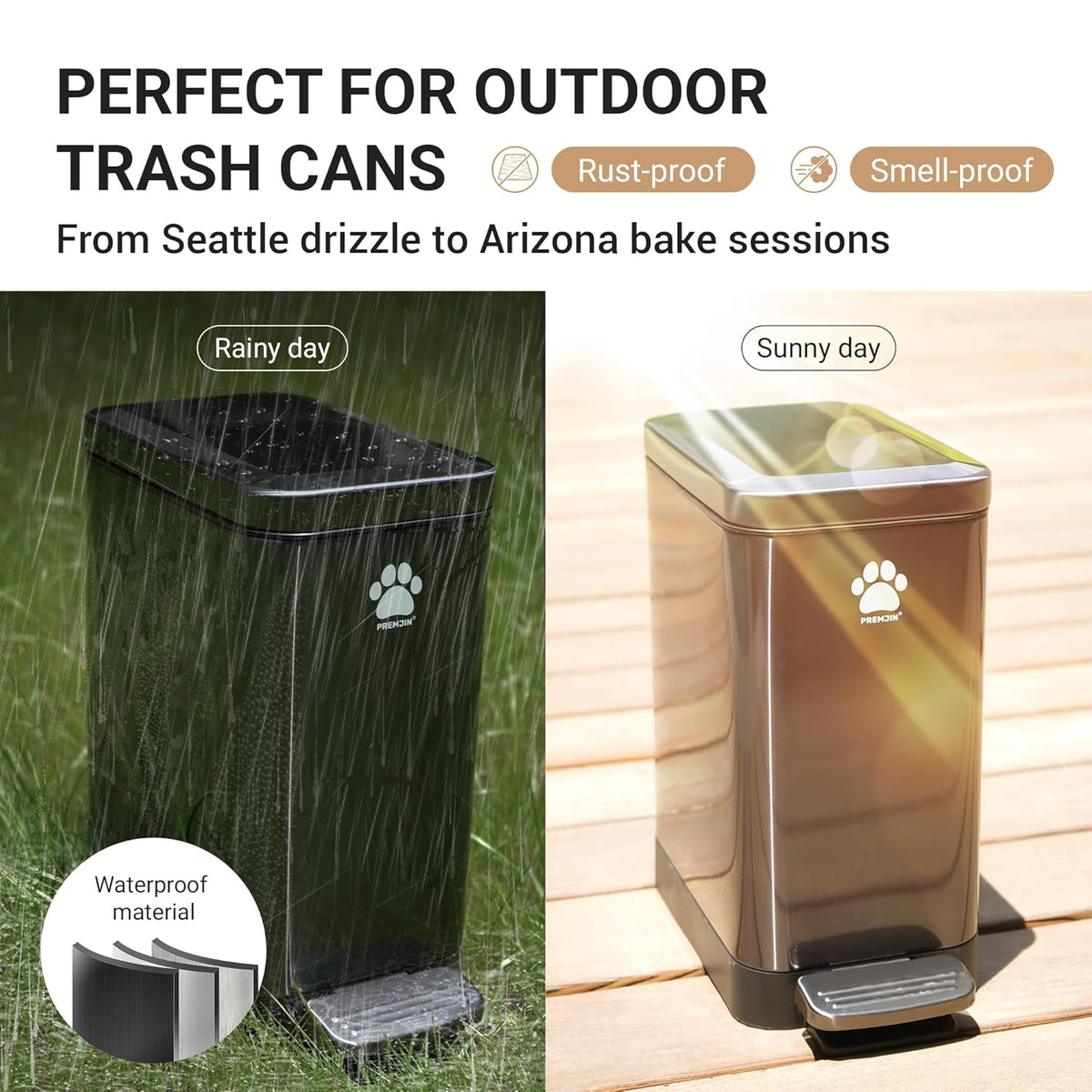 Dog Poop Trash Can Outside with Poop Scooper for Dogs, 12L/3.2Gal Metal Outdoor Garbage Can with