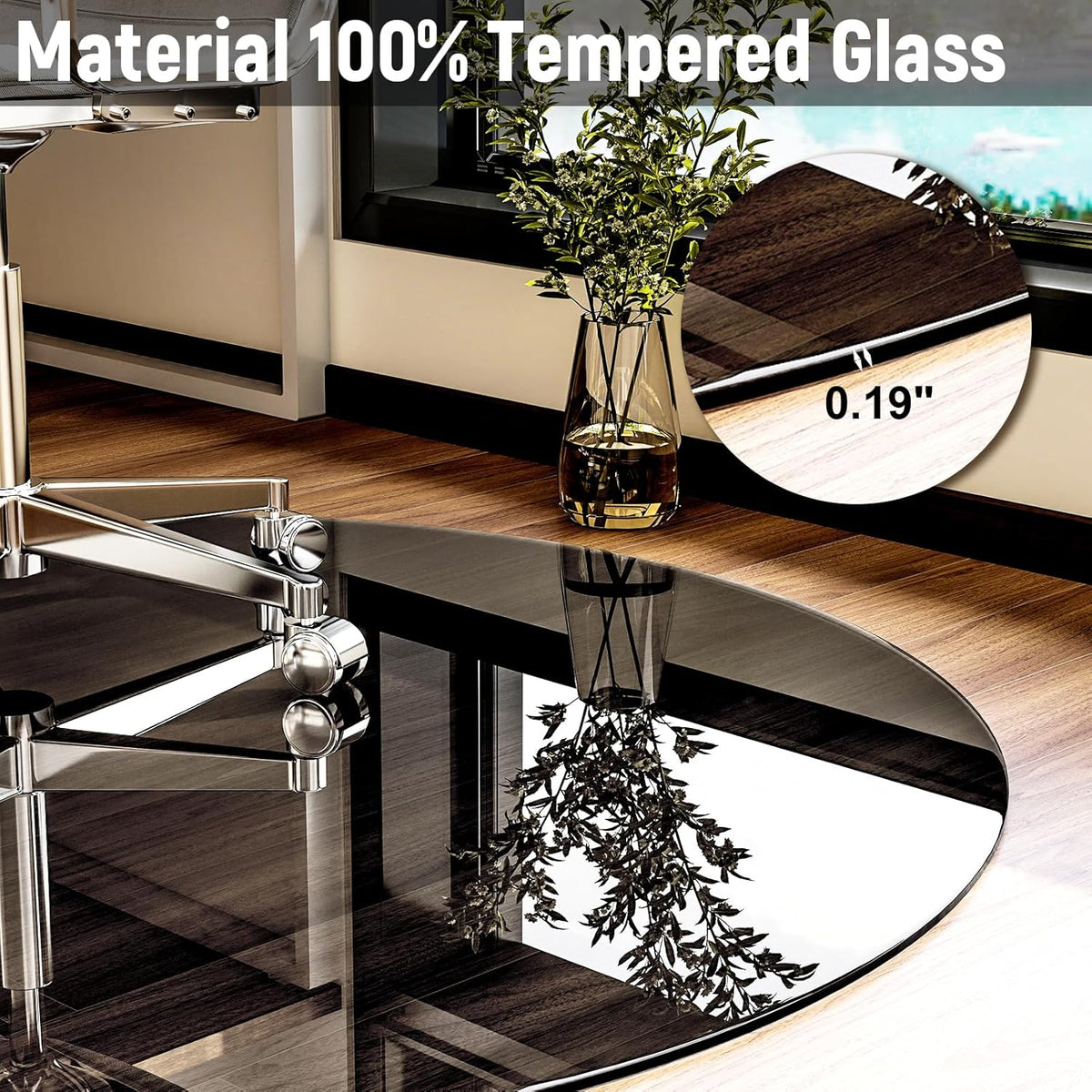 46" x 46" Round Tempered Glass Chair Mat for Carpet & Hardwood, Heavy-Duty Glass Floor Mat for
