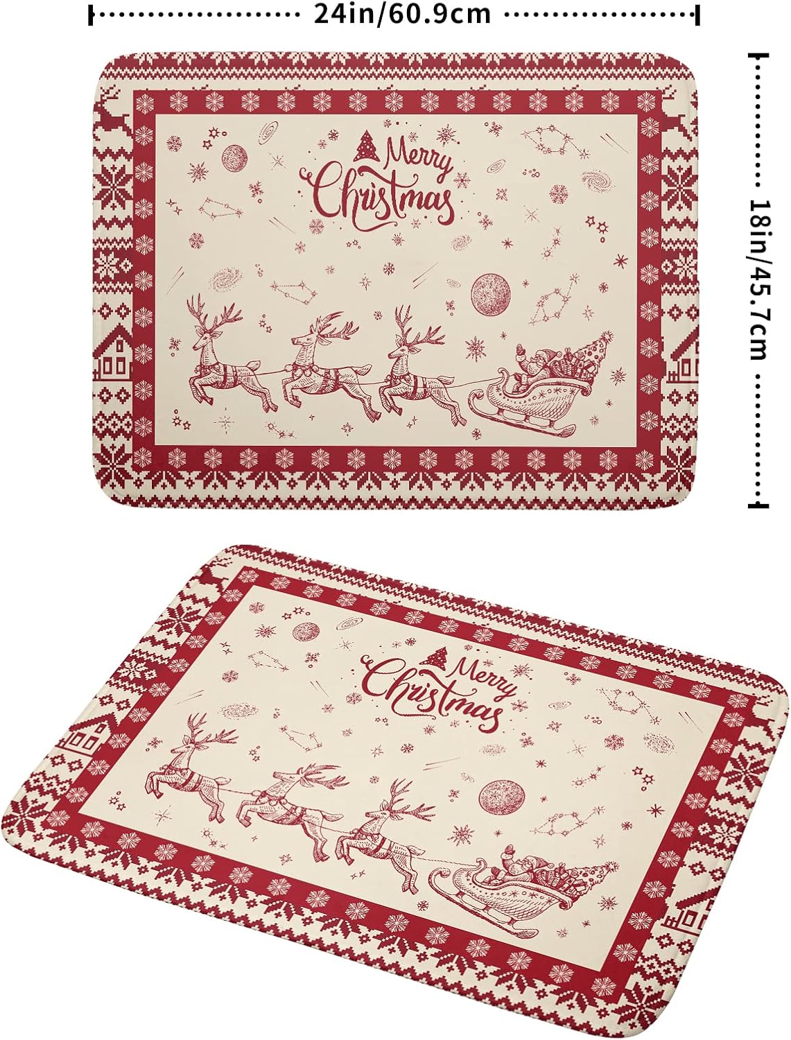Christmas Moose Dish Drying Mat 18x24 for Winter Santa Claus Kitchen Counter Decor Absorbent