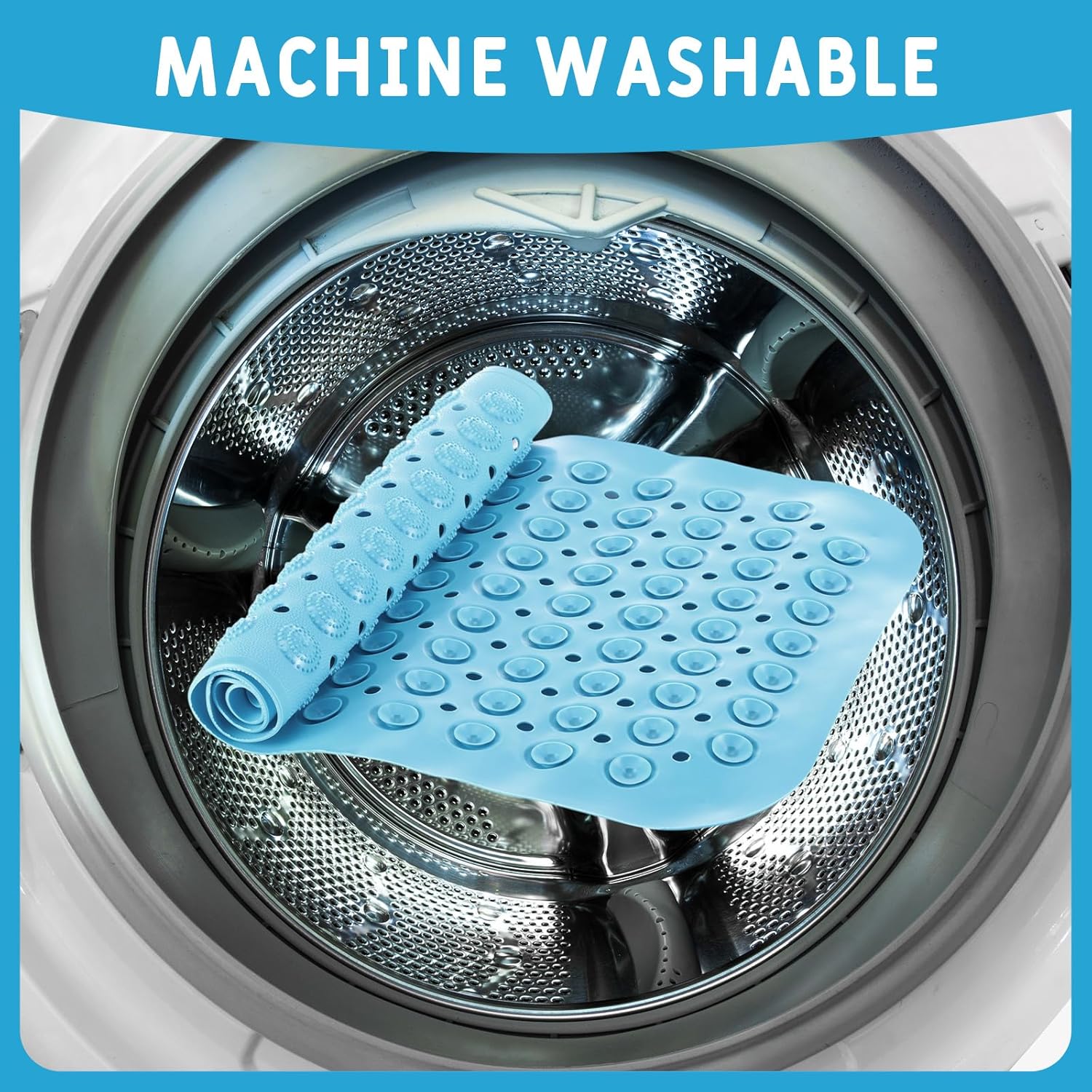 Dunzy 6 Pcs Non Slip Bath Mats 27.6x14.2 Inches TPE Bathtub Mats with Suction Cups Drain Holes