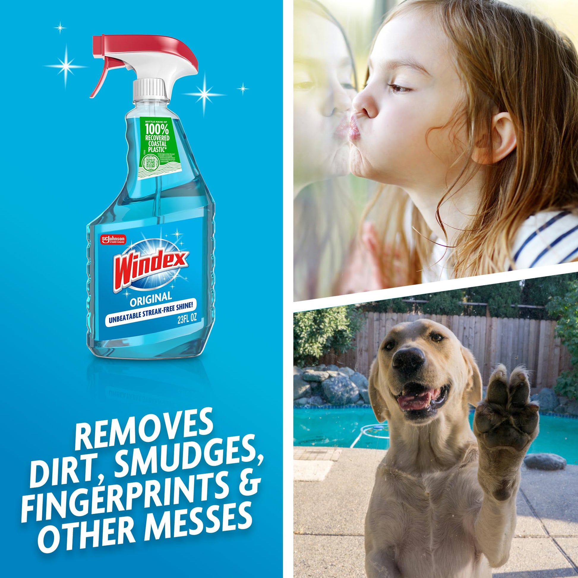 Windex Glass and Window Cleaner Spray Bottle, Packaging Designed to Prevent Leakage and Breaking