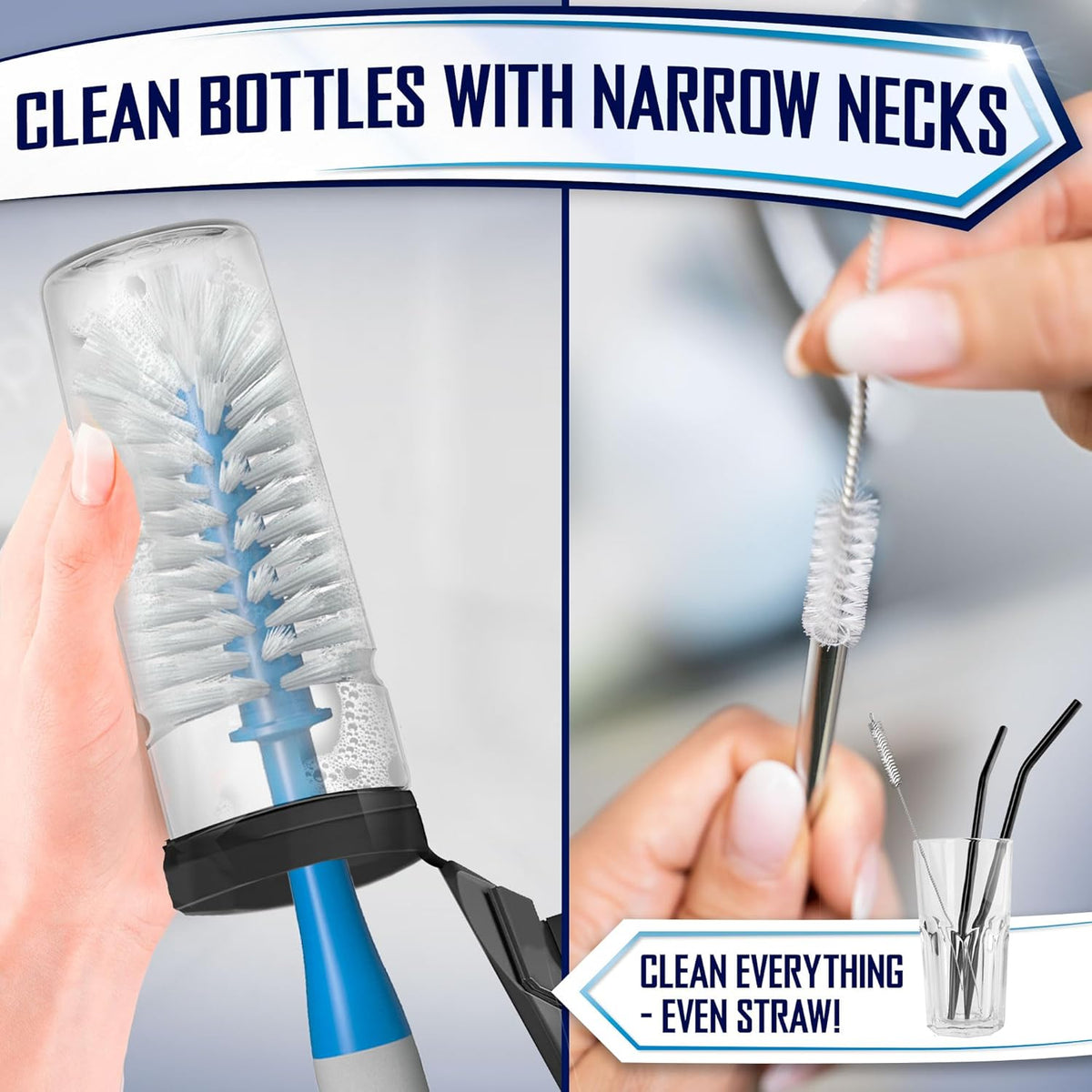 Dish Brush Set of 4 - Kitchen Scrub Brushes with Non-Slip Long Handle for Cleaning, Scrubber