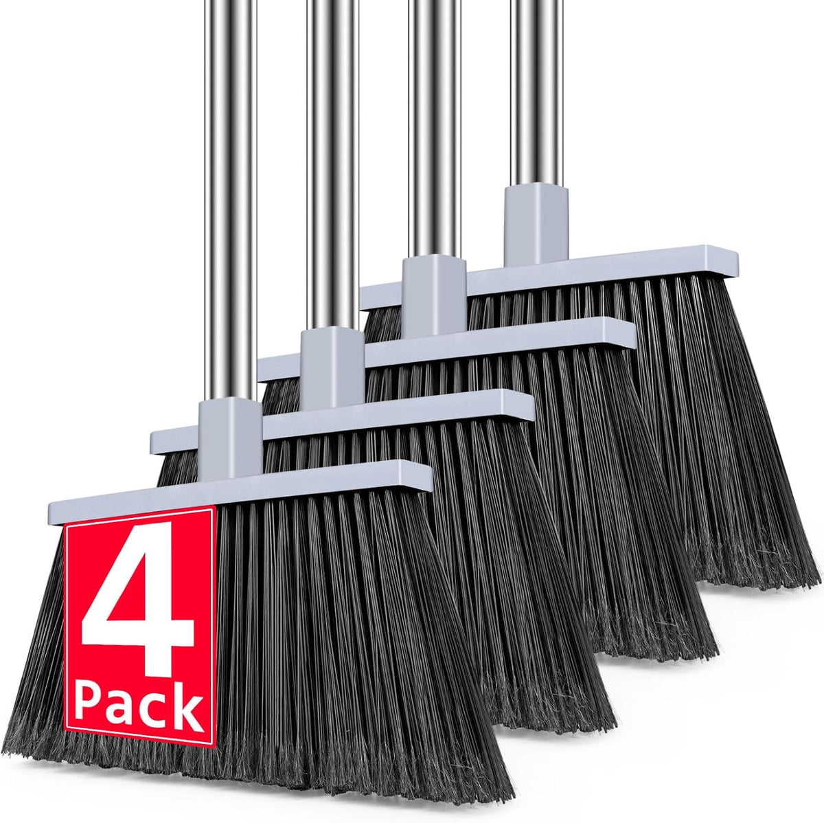 PBHEPJ Broom, 4 Pack Outdoor Broom for Floor Cleaning, 58" Long Stainless Steel Handle, Hard