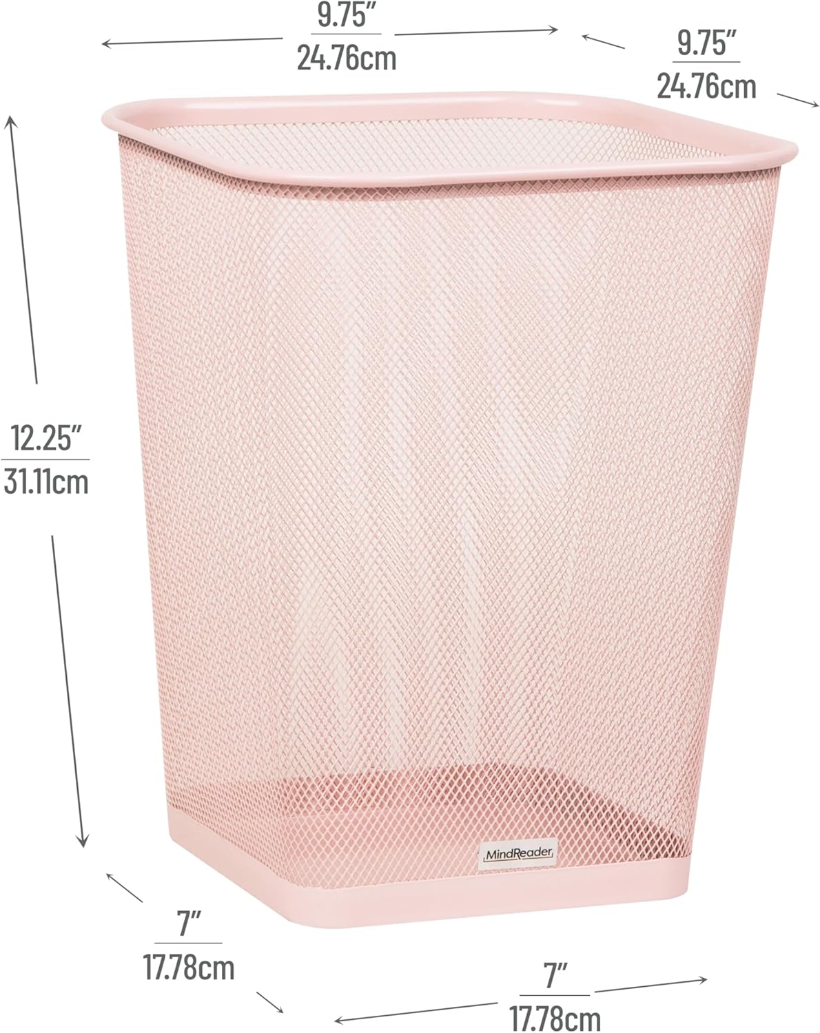 Mind Reader Mesh Trash Can, Square Wastebasket for Office or Home, 5 Gallon Capacity, Metal Mesh