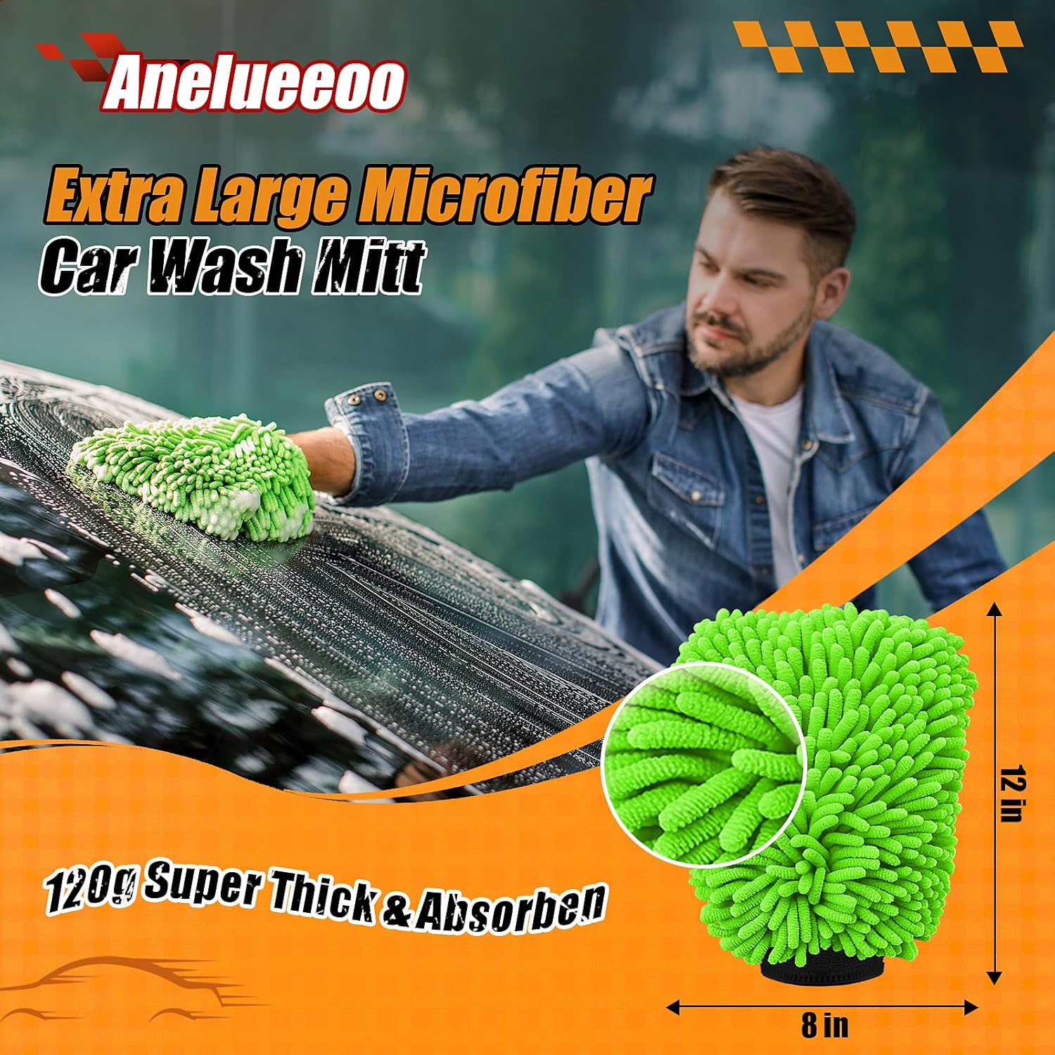 Car Wash Mitt Microfiber, Premium Chenille Microfiber Wash Car Mitts Sponge Scratch Free &