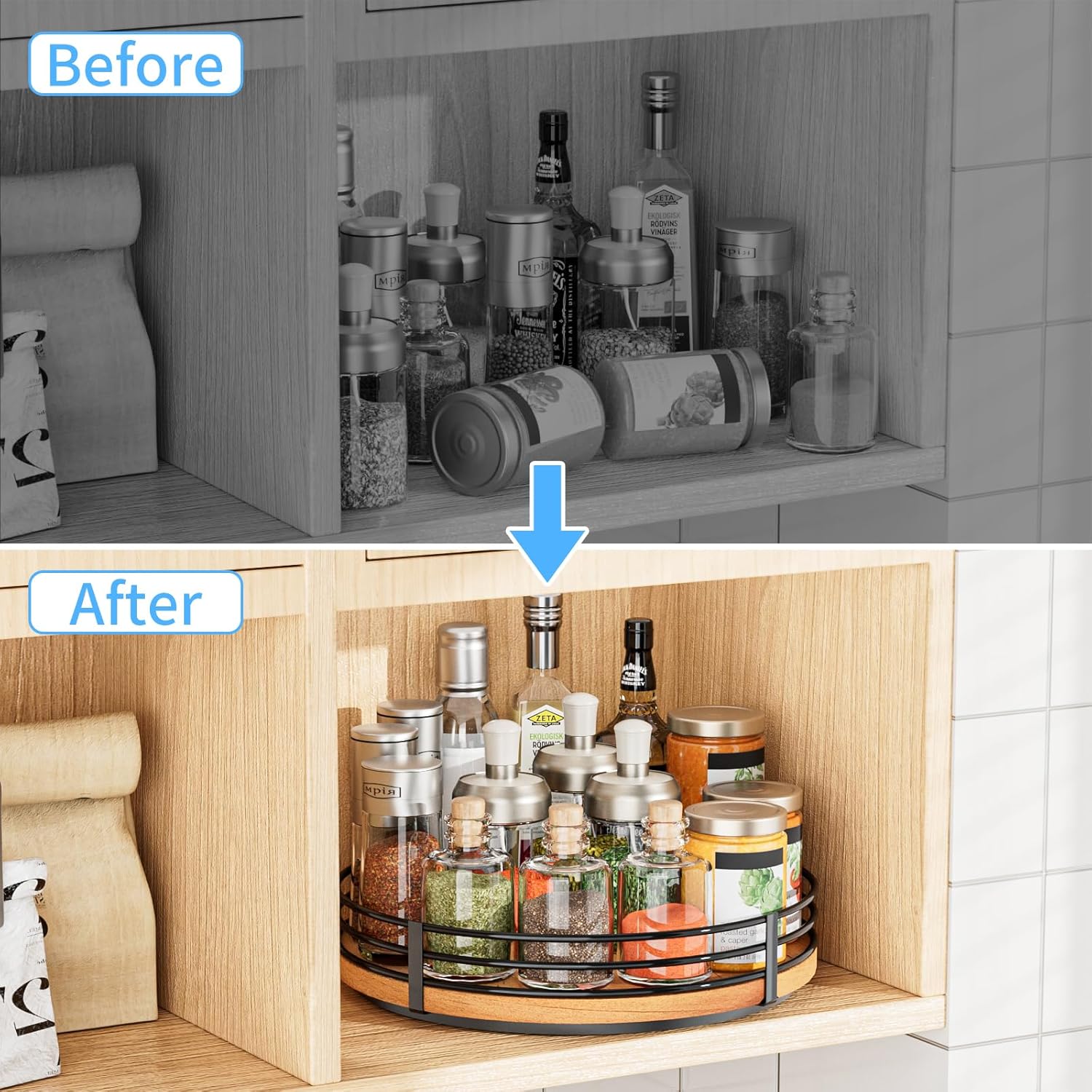 13" Lazy Susan Turntable Organizer - Wood Round Lazy Susan for Cabinet Kitchen Countertop Pantry