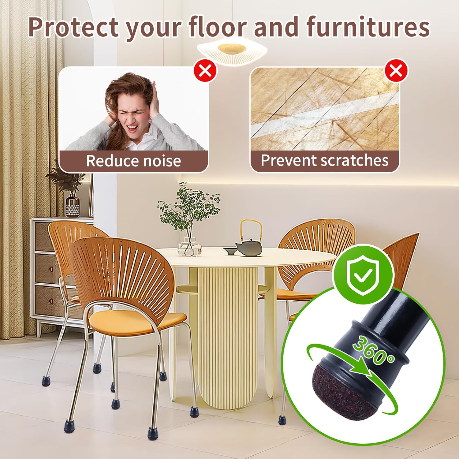 Ezprotekt 24 Pcs Extra Small Round Chair Leg Floor Protectors for Wooden & Ceramic Tiles Floors