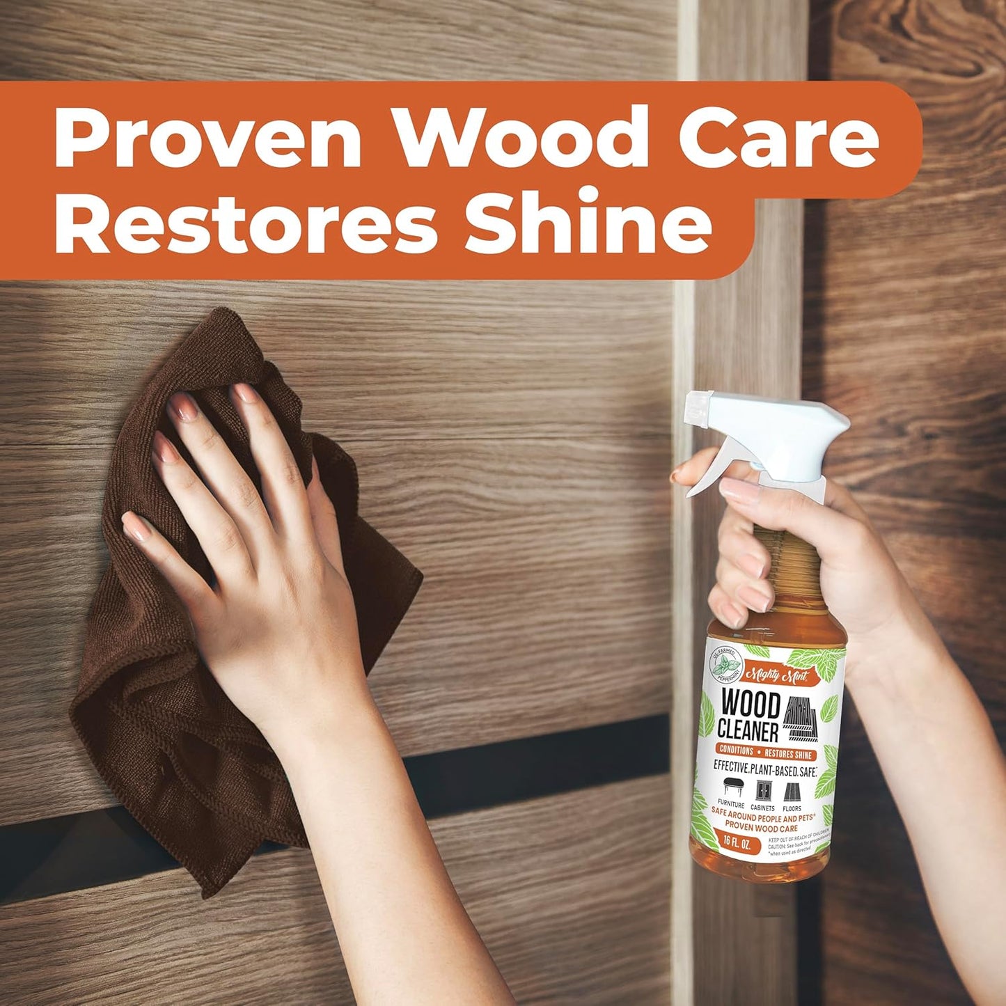 Mighty Mint Wood Cleaner and Conditioner, Spray Cleans and Renews Wood, Natural Peppermint Scent