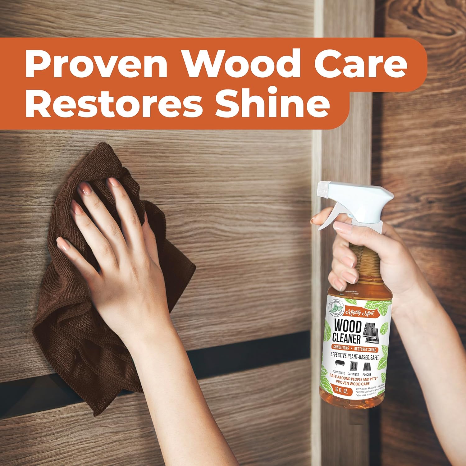 Mighty Mint Wood Cleaner and Conditioner, Spray Cleans and Renews Wood, Natural Peppermint Scent