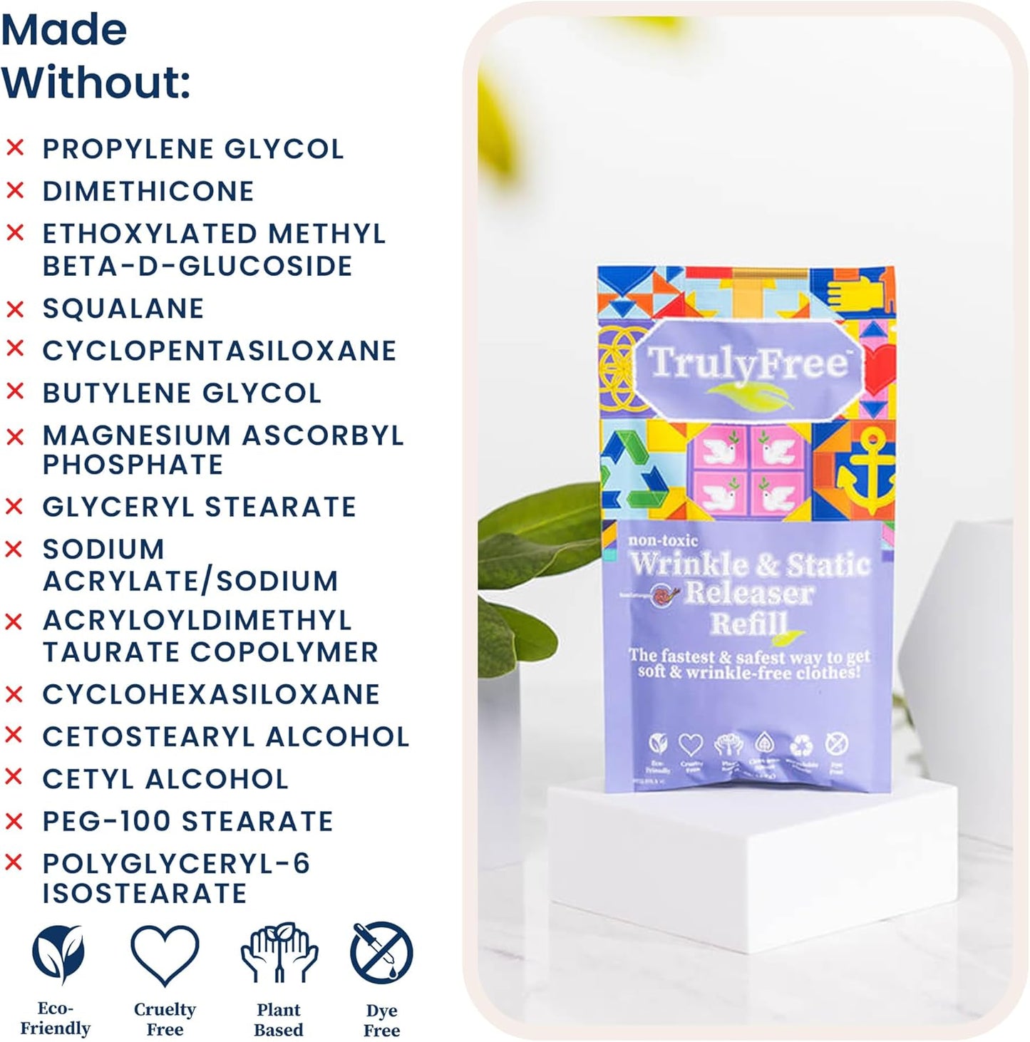Truly Free Wrinkle & Static Releaser - Wrinkle Release for Clothes, Linen, & Sheet Fabrics - Static