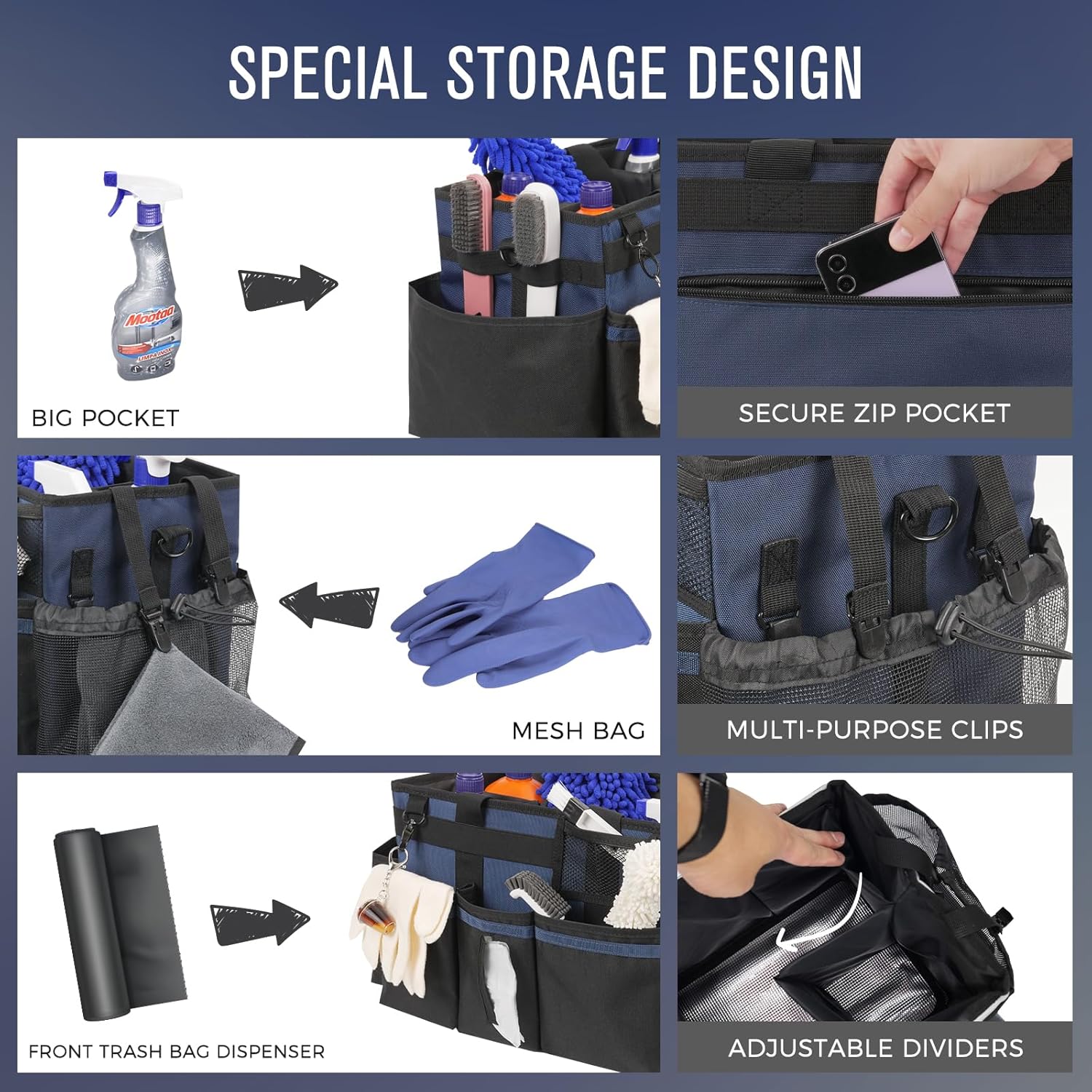 Wearable Cleaning Caddy, Cleaning Caddy Supplies Organizer with Handle & Shoulder Straps for