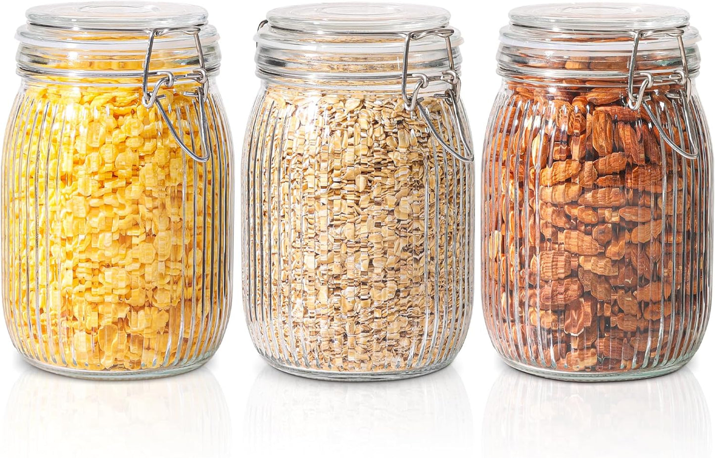 ComSaf Airtight Glass jar with lid 37oz Set of 3, Glass Storage Containers with Lids, Glass