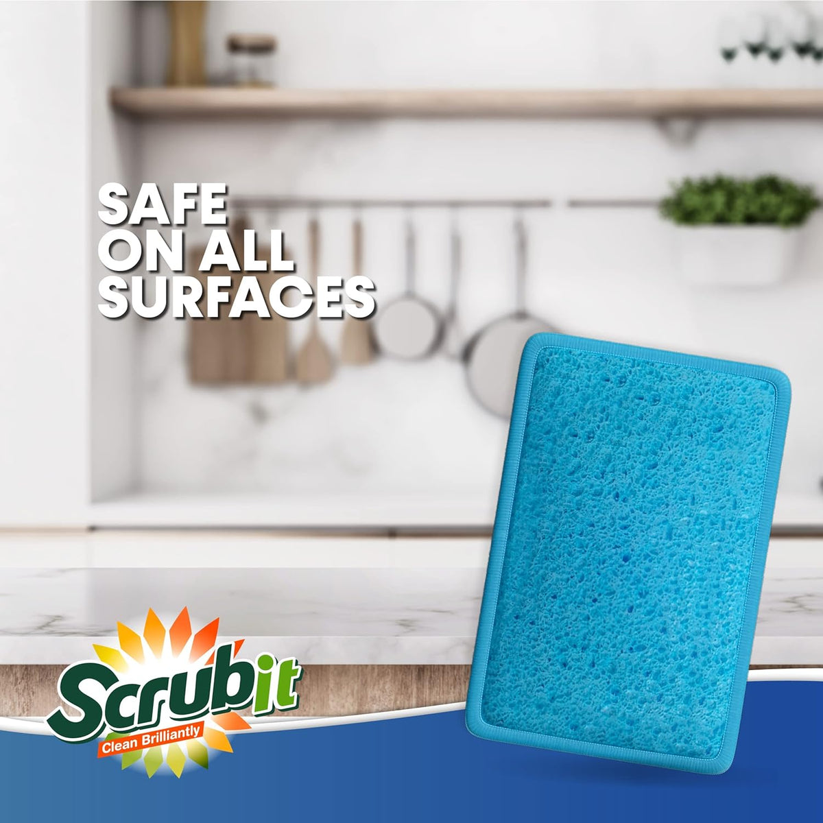 SCRUBIT - [12 Pack] Scrub and Wipe Cleaning Pads – Dual Sided Scouring Pad and Dish Sponge