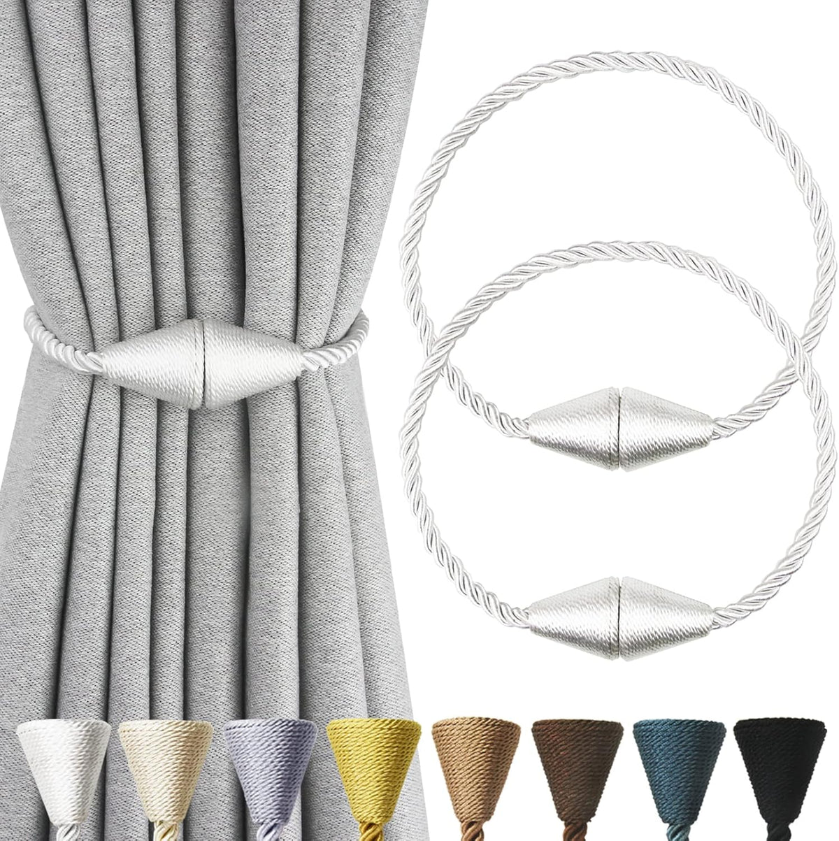 2 Pack Magnetic Curtain Tiebacks Rope Modern Handmade Curtain Tie Backs Decorative Drapes Weave