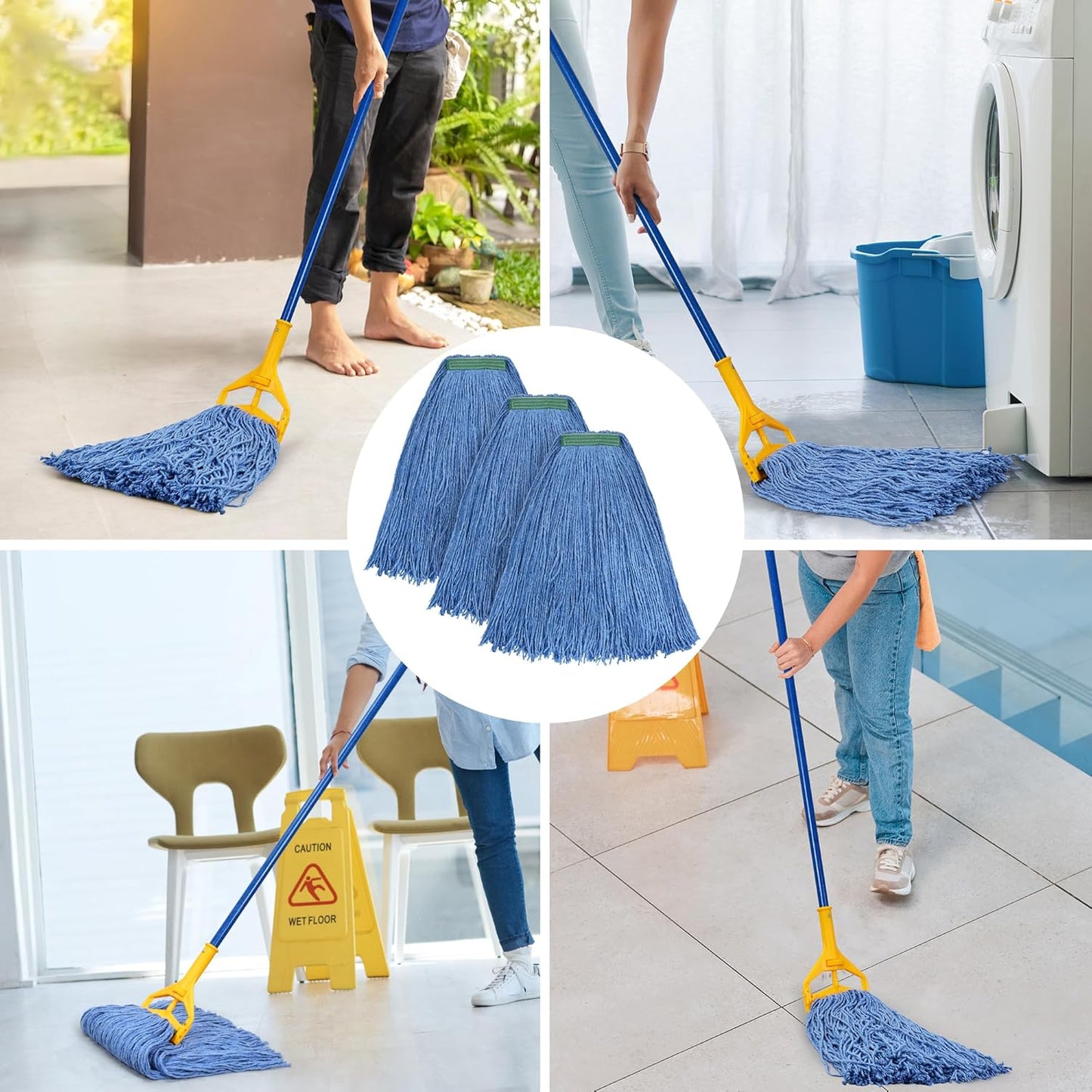 Matthew Cleaning 16oz 3Pack Cotton Floor Mop,Cotton Looped-Open String Heavy Duty String Refills