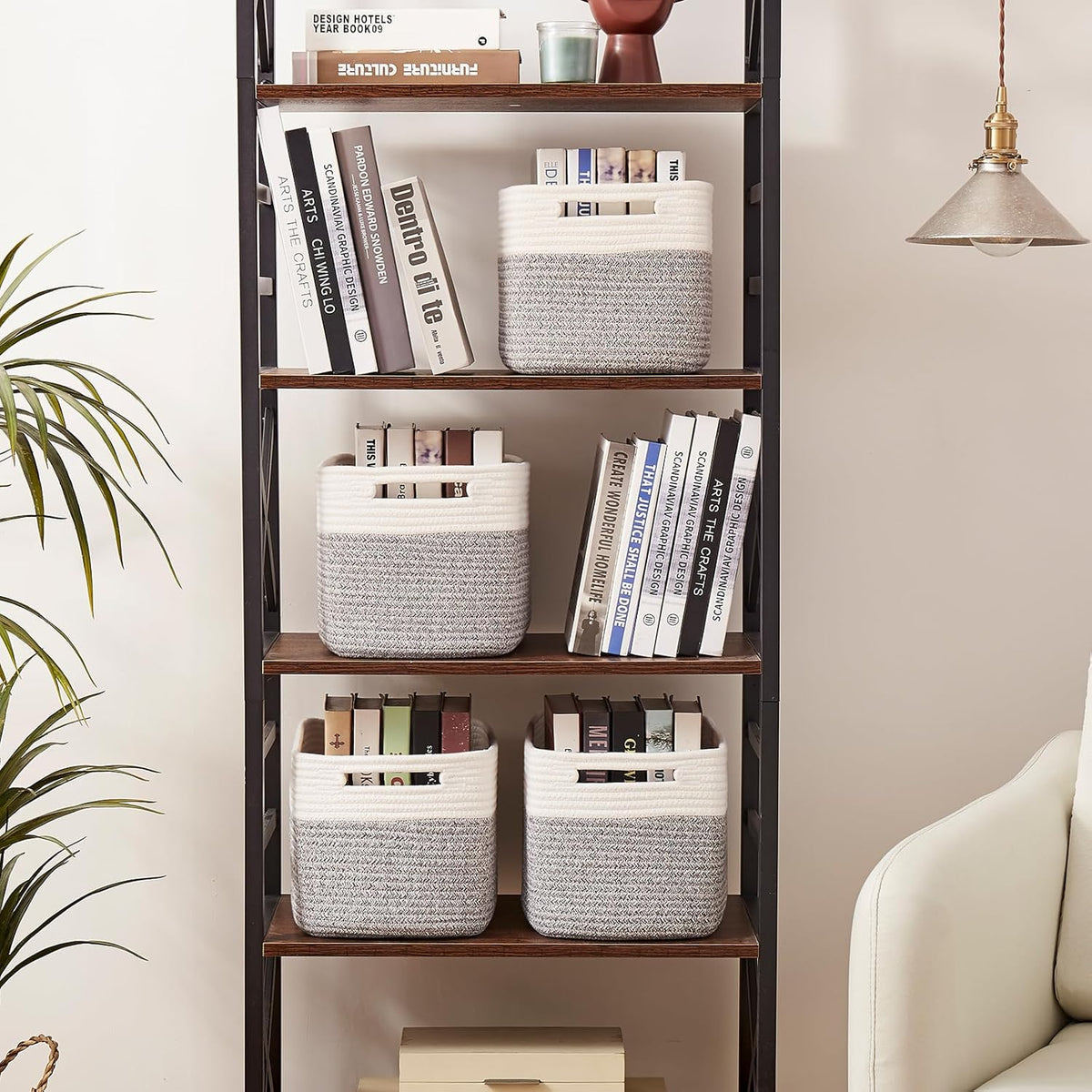OIAHOMY 4 Pack Storage Baskets for Organizing, Basket for Shelves with Handle, Woven Baskets for