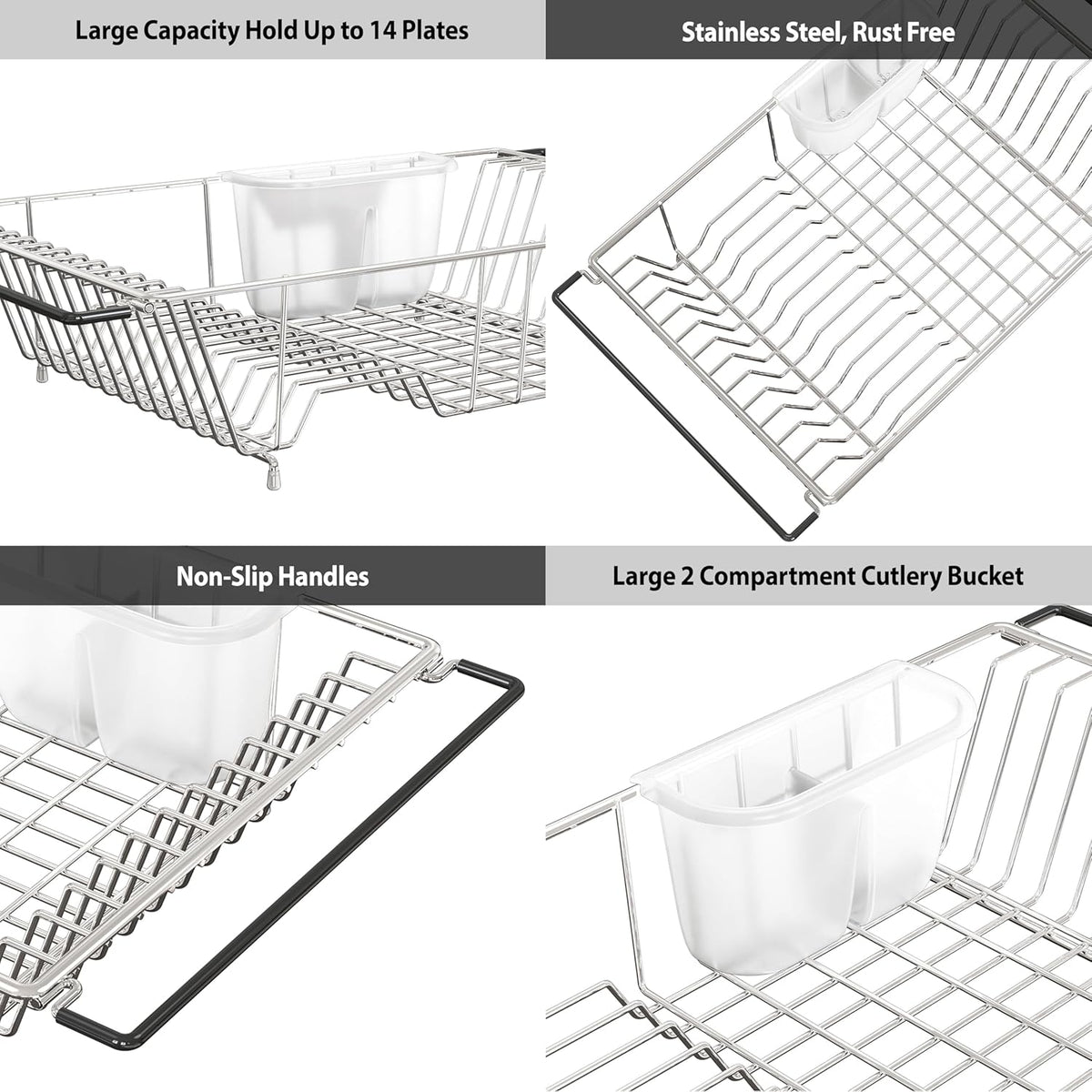 SIMPLE HOUSEWARE Large Over Sink Counter Top Stainless Steel Dish Drainer Drying Rack with Utensil