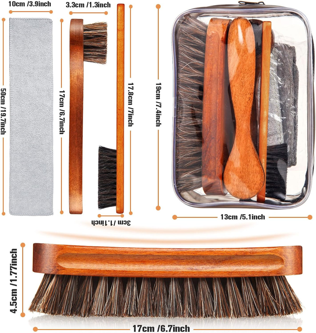 7 Pcs Horsehair Shine Shoes Brush Kit Polish Dauber Applicators Cleaning Leather Shoes Boots Care