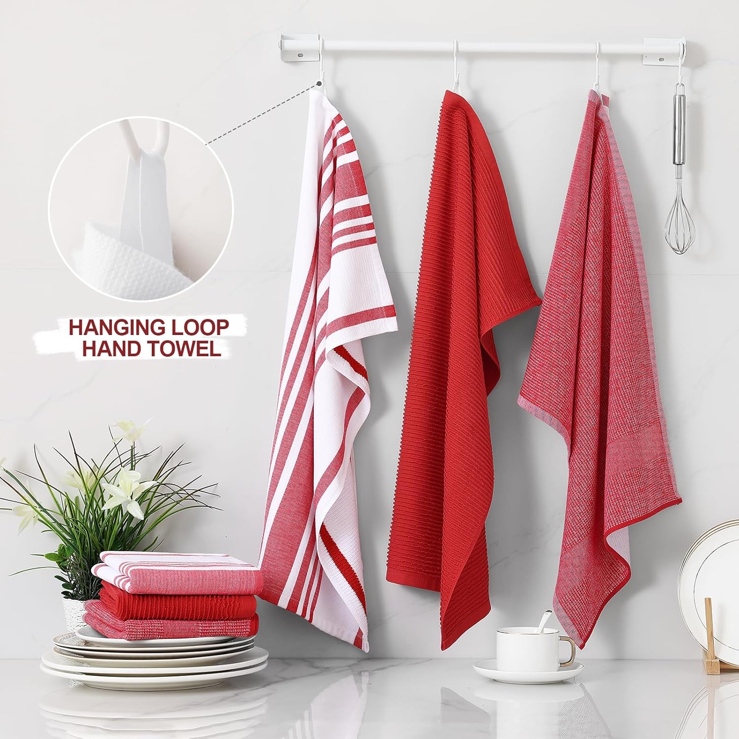 Homaxy Premium Kitchen Towels(18”x 28”, 6 Pack), Large Cotton 380 GSM Kitchen Hand Towels, Soft and