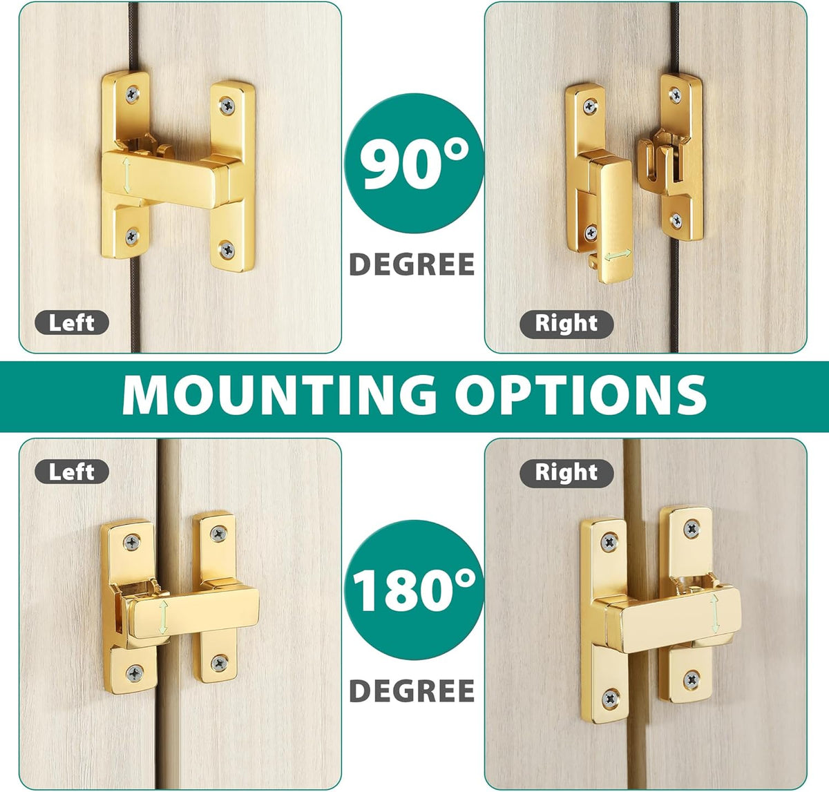 90/180 Degree Flip Latch Gate Latch, Heavy Duty Black Safety Door Lock Enhanced Security Flip Latch