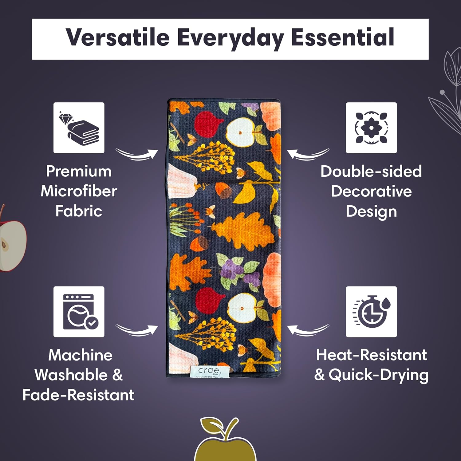 2 Double Sided Microfiber Hand Towels, 17x27 Inches Waffle Design Kitchen Towels Set, Durable &