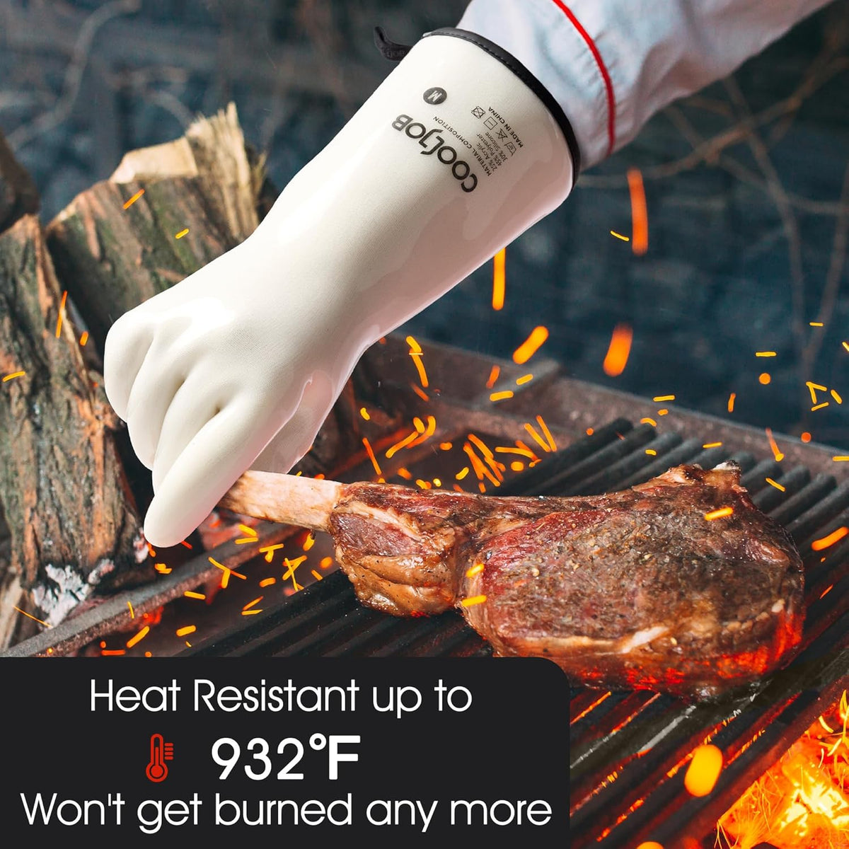 COOLJOB Heat Resistant Oven Gloves, Waterproof Liquid Silicone BBQ Grilling Gloves for Barbecue