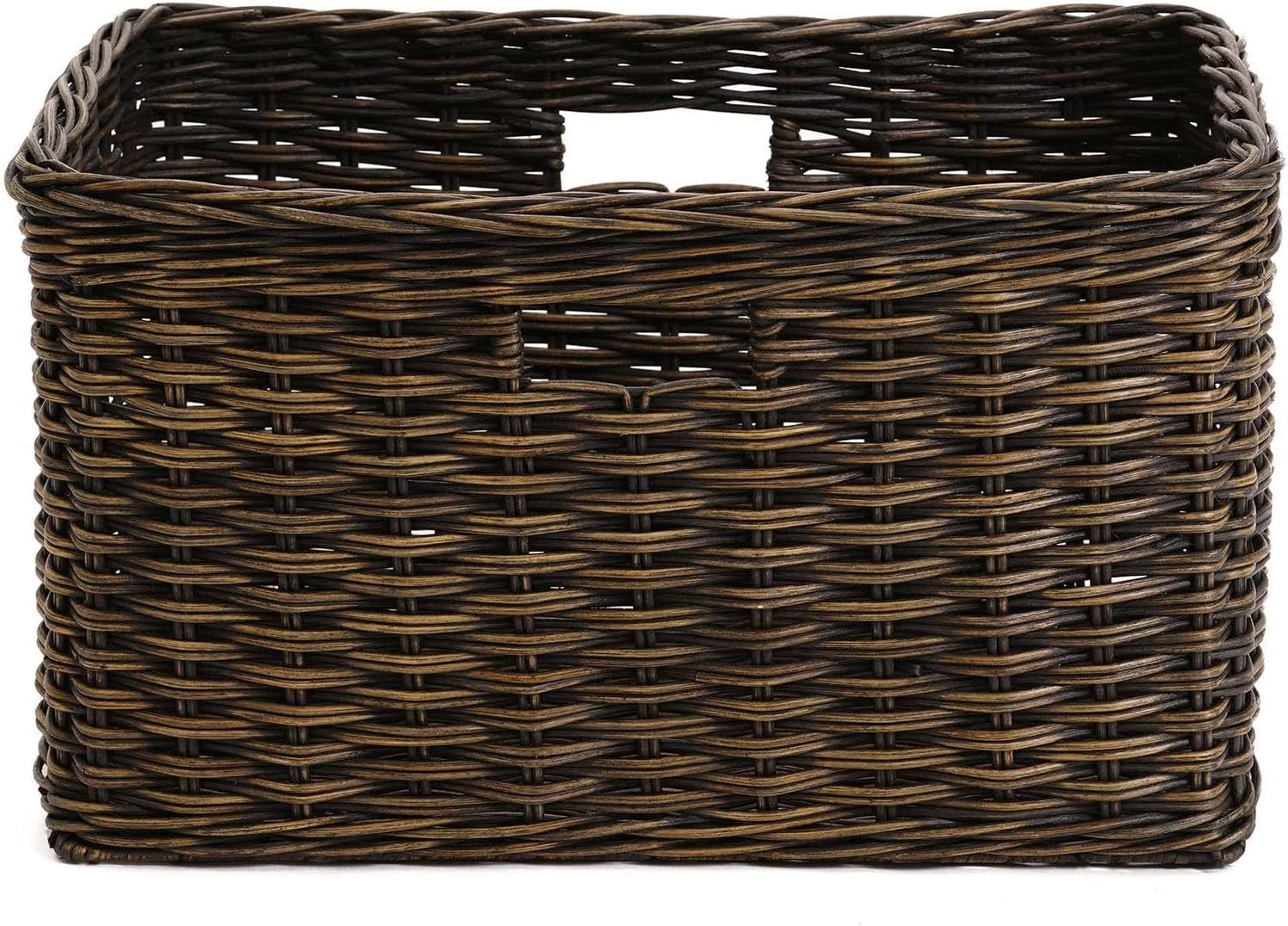 The Basket Lady Tall Rectangular Wicker Storage Basket, Large, 22.5 in L x 16 in W x 12.5 in H