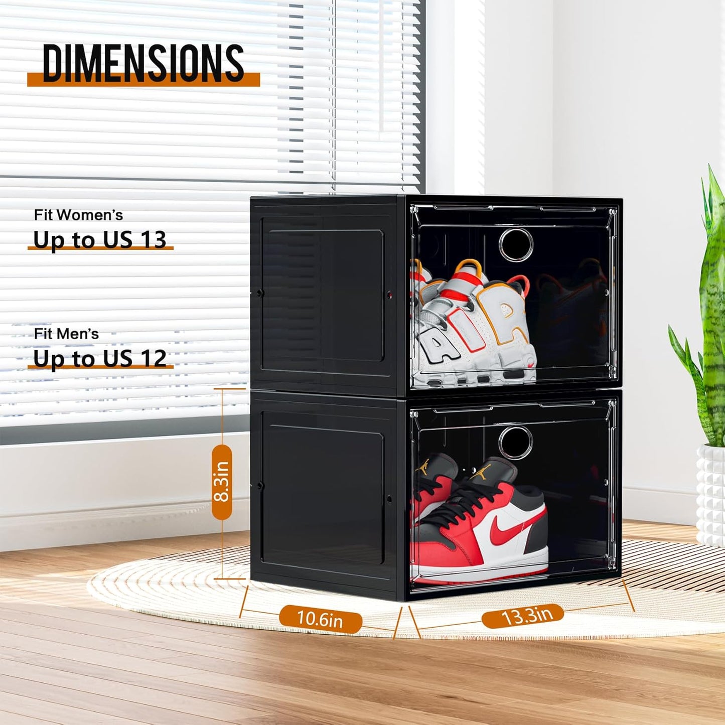 KEFA XL Shoe Storage Box Organizer, 8 Pack Shoe Boxes Clear Plastic Stackable, Sneaker Display Case
