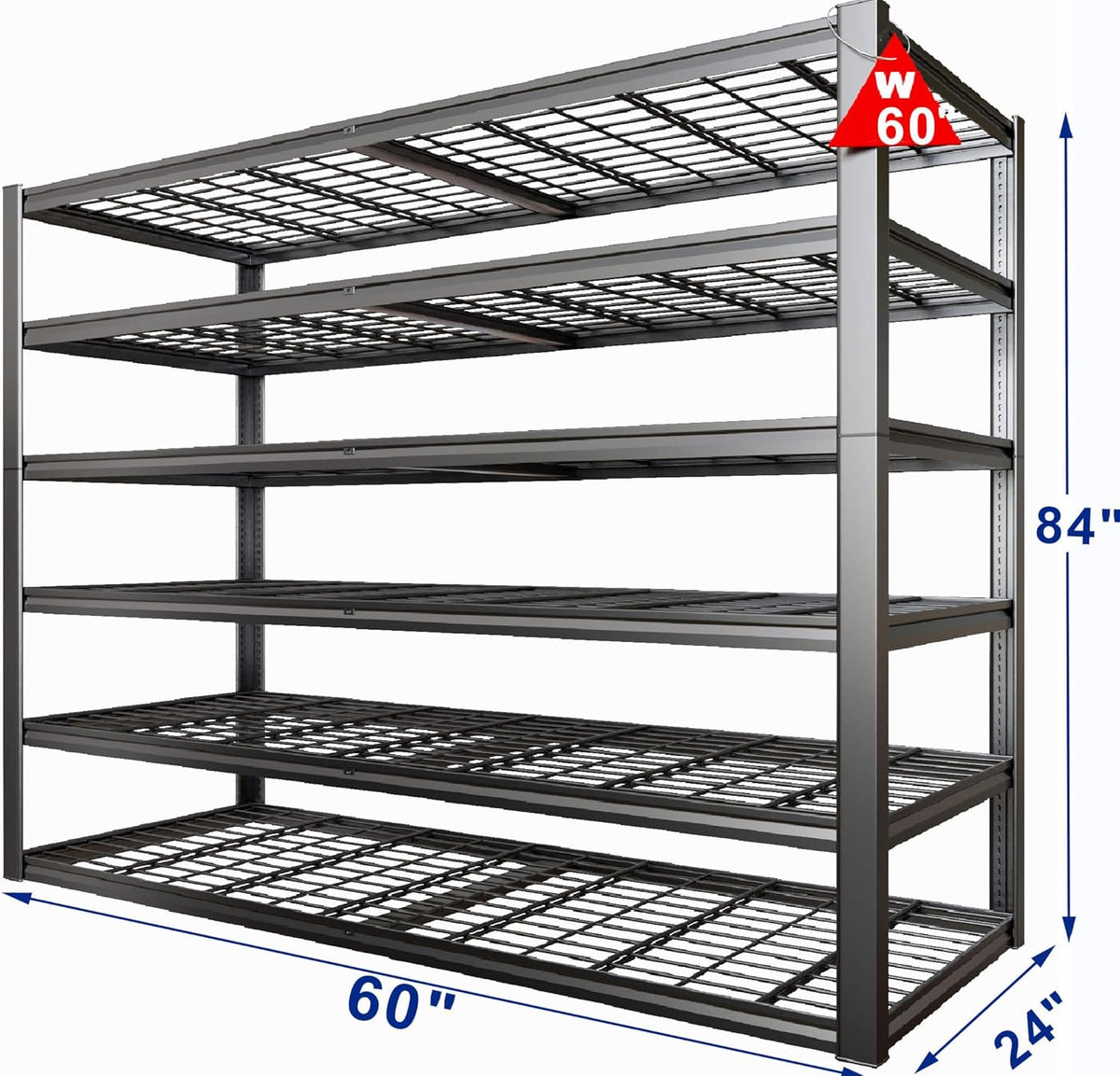 60" Wide Heavy Duty Garage Shelving Adjustable 6 Tier Garage Storage Shelves 3900LBS Metal Shelving