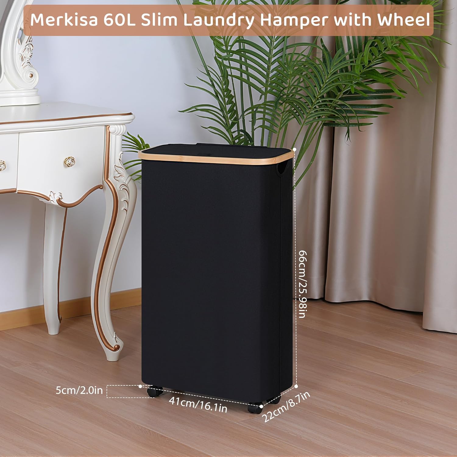 Slim Laundry Hamper with Wheels,Narrow Hampers for Laundry,Freestanding Laundry Basket with