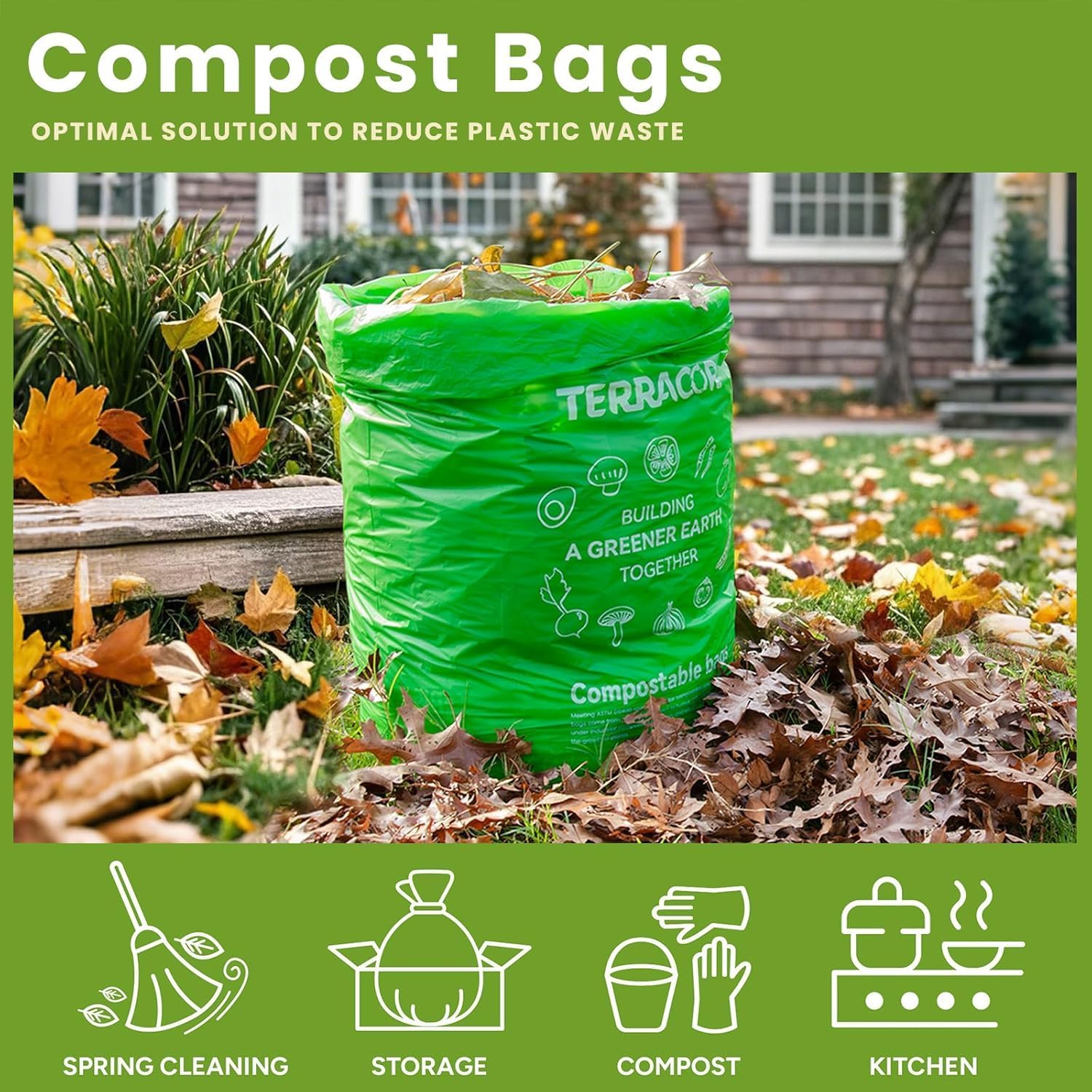 13 Gallon Compostable Trash Bags, 40 Bags Compost Bags for Countertop Bin, Camping Toilet Bags for