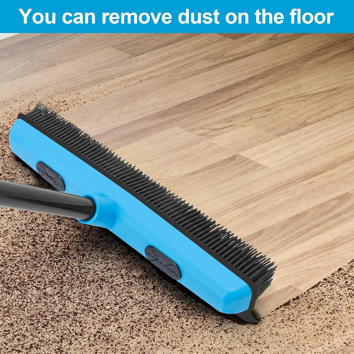 KeFanta Rubber Broom Carpet Rake for Pet Hair Removal, 51" Long Handle Fur Remover Broom with
