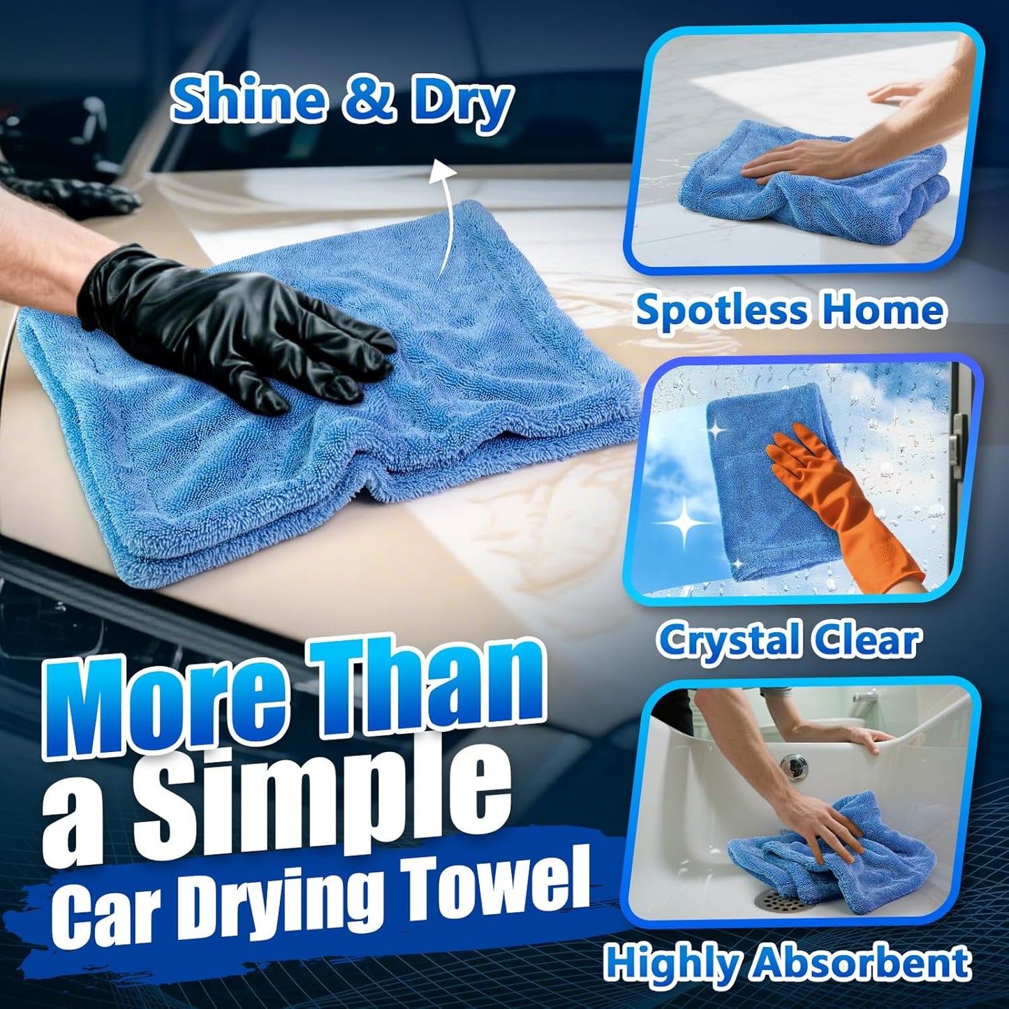 Airlab Car Drying Towel Microfiber Towels for Cars 1200 GSM Wash Auto Detailing Supplies Twist Pile