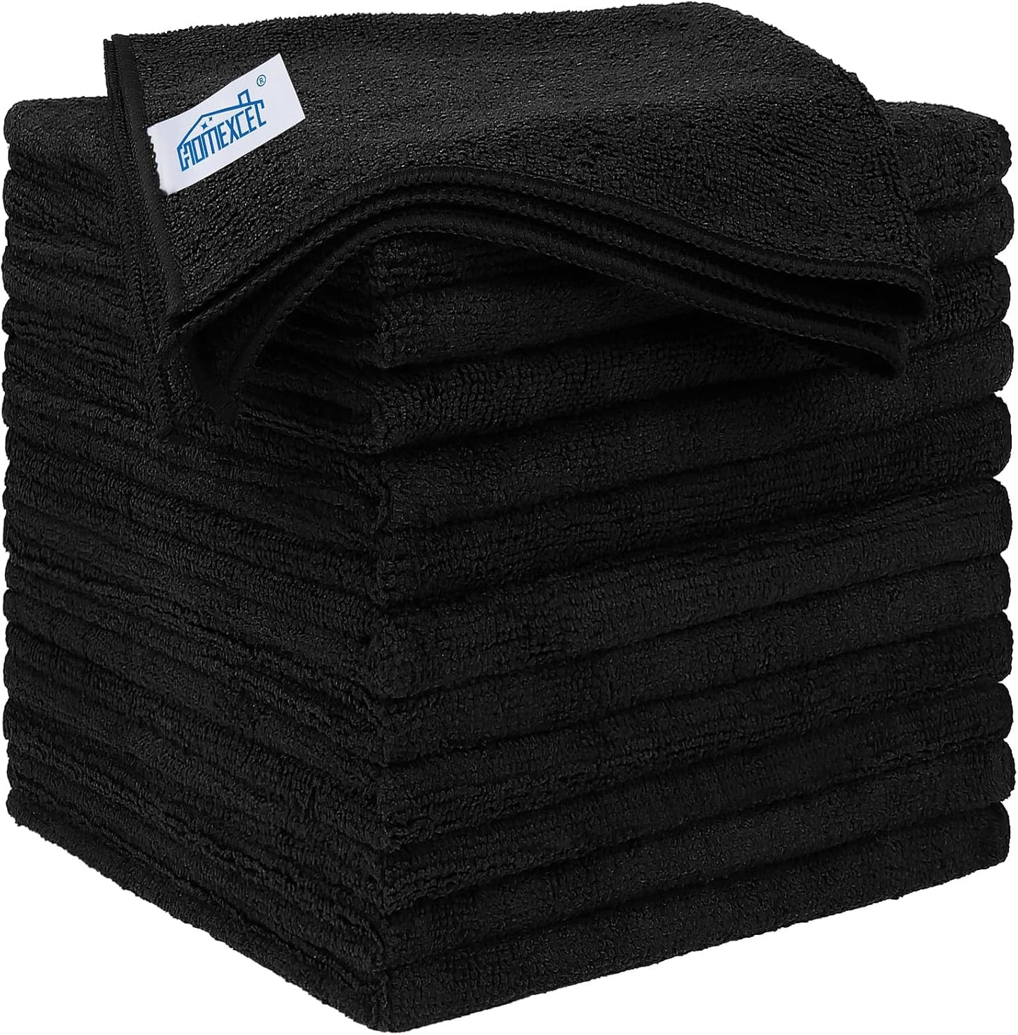 HOMEXCEL Black Microfiber Cleaning Cloth 12 Pack, 12.5 x 12.5 inch Microfiber Towels for Cars