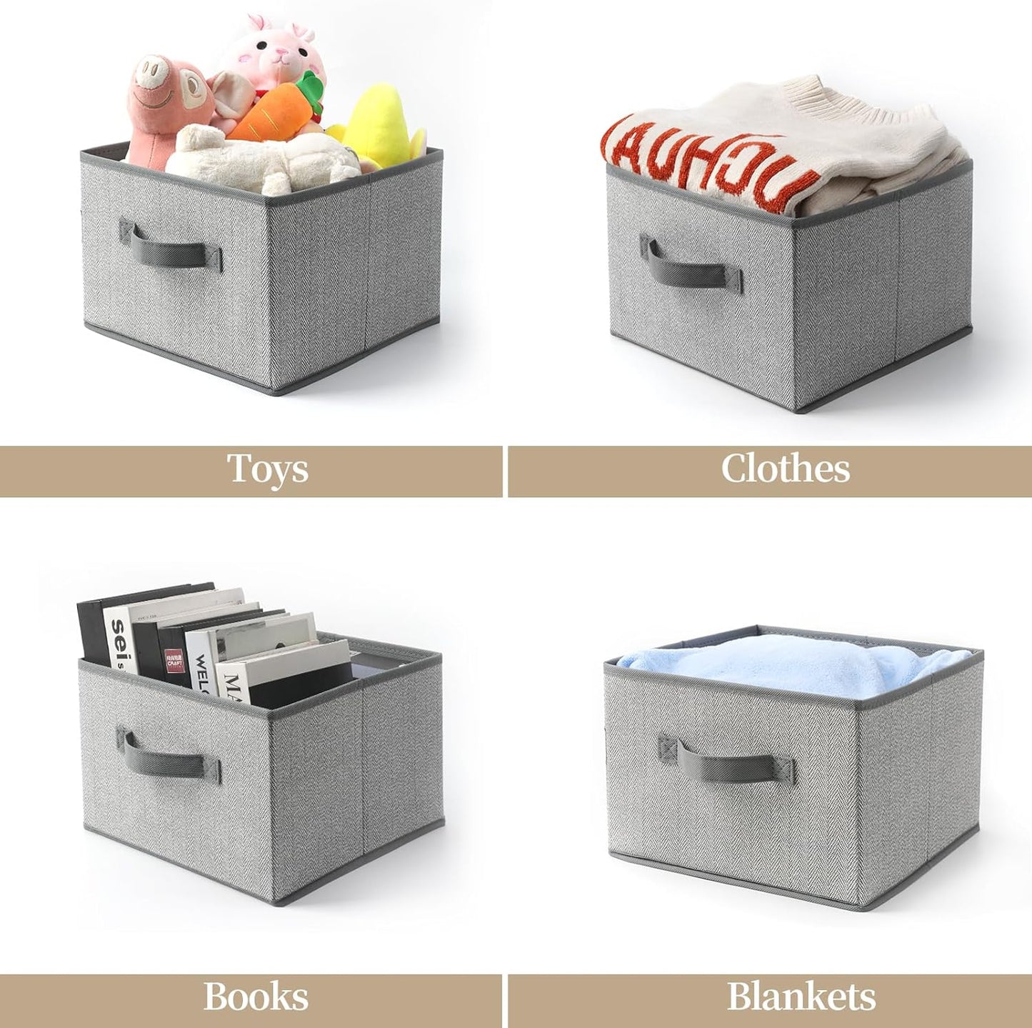 Storage Baskets, 11-Inch Woven Fabric Bins, Storage Cubes with Reinforced Handles, Organizer Bins