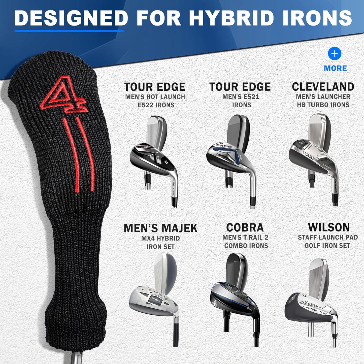 mytag 8PCS Golf Hybrid Iron Covers Set, Knit Hybrid Head Covers, Fits Cobra T Rail, Cleveland