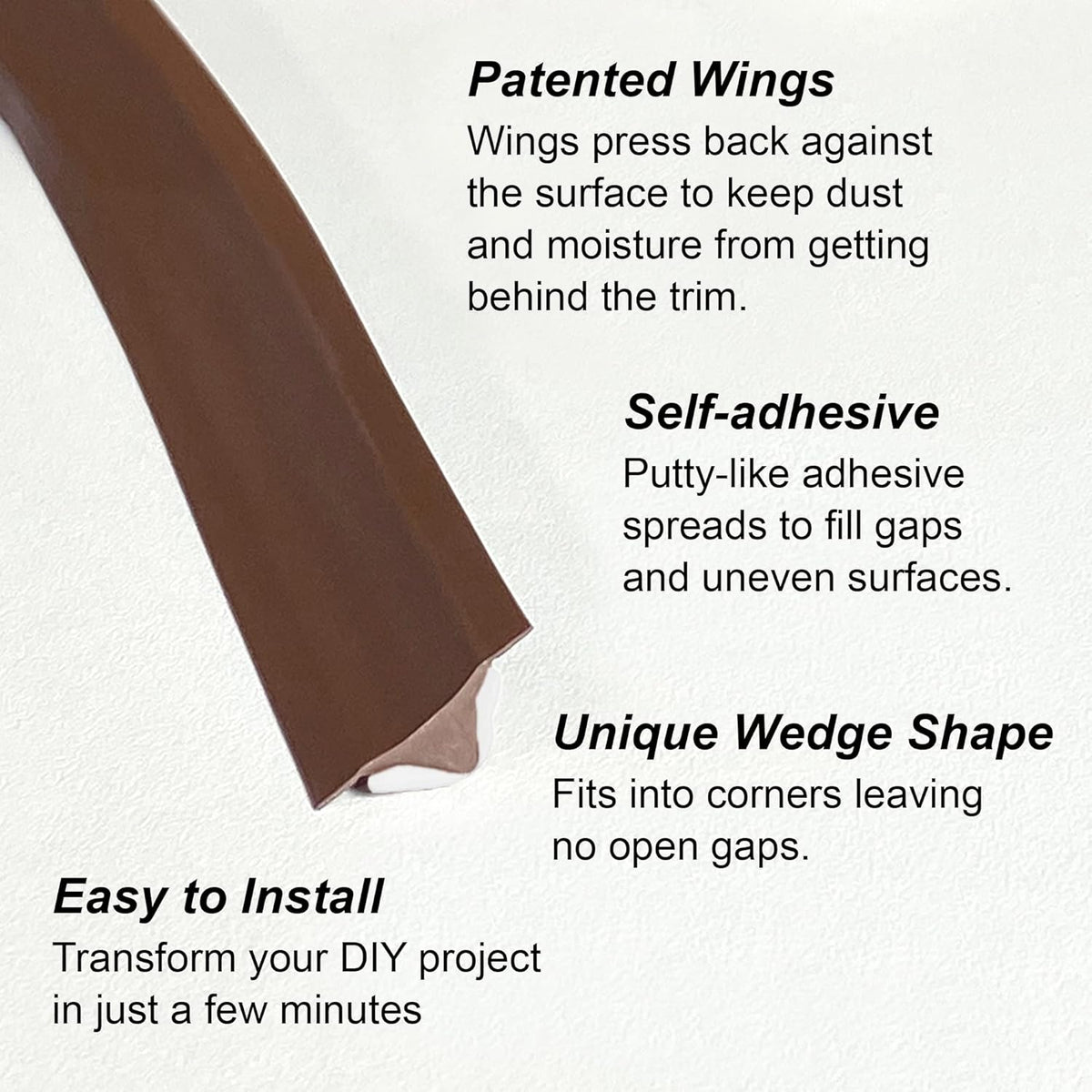 InstaTrim The Original Flexible Trim - 50ft Dark Brown 3/4" Wide Caulk Tape - Adhesive Trim with