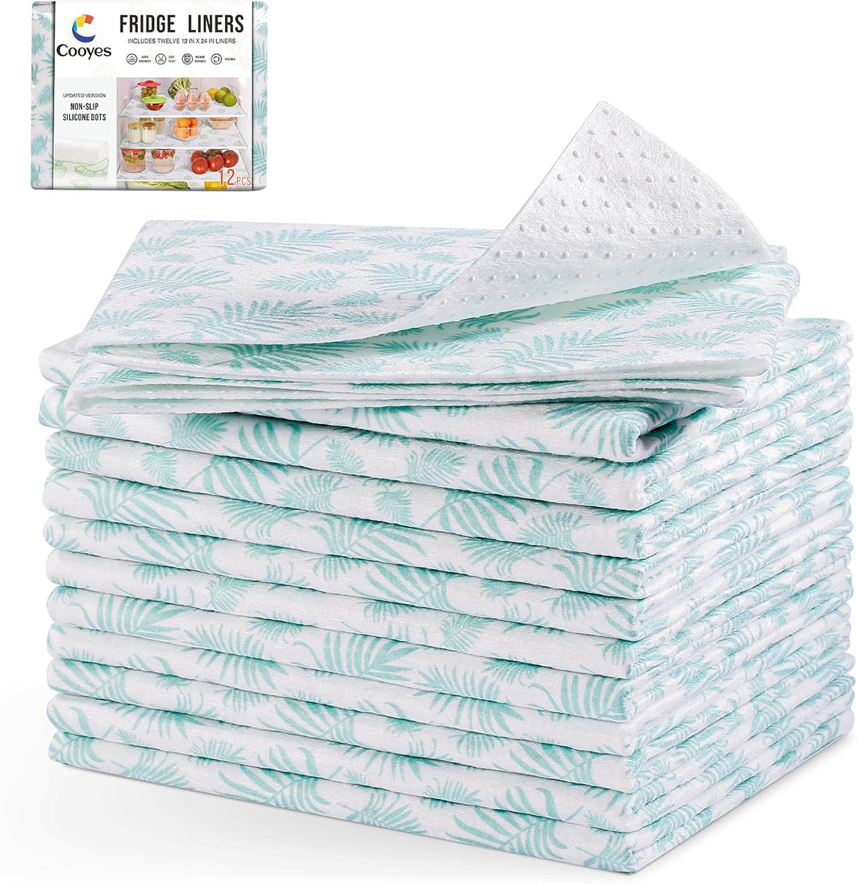 Cooyes Absorbent Refrigerator Liners, Non Slip Fridge Bin Liners and Mats Washable, Refrigerator
