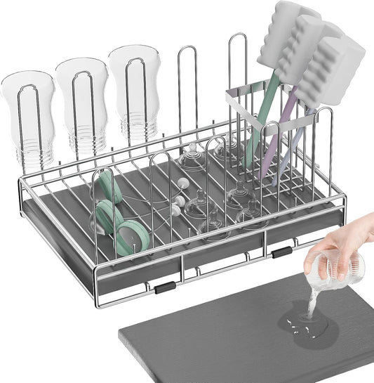 Baby Bottle Drying Rack Organizer Stainless Steel Large Countertop Glass Water Bottle Dryer Holder