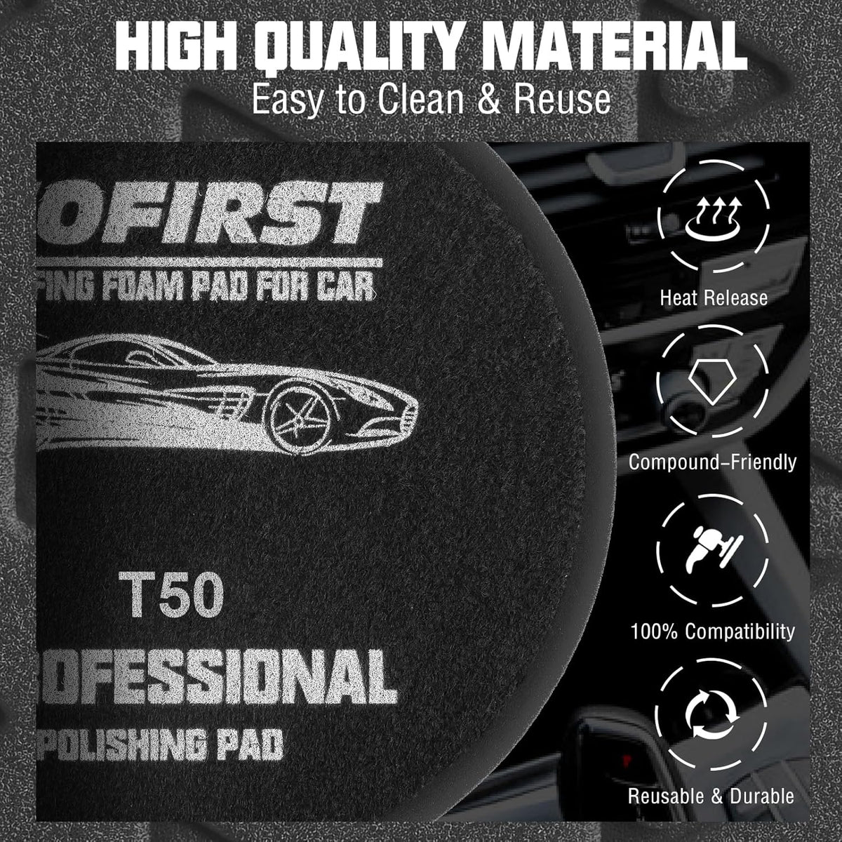 6 Inch Buffing Polishing Pads - 3Pcs Black Light Cut Pad - 6.5 Inch Face for 6 Inch 150mm Backing
